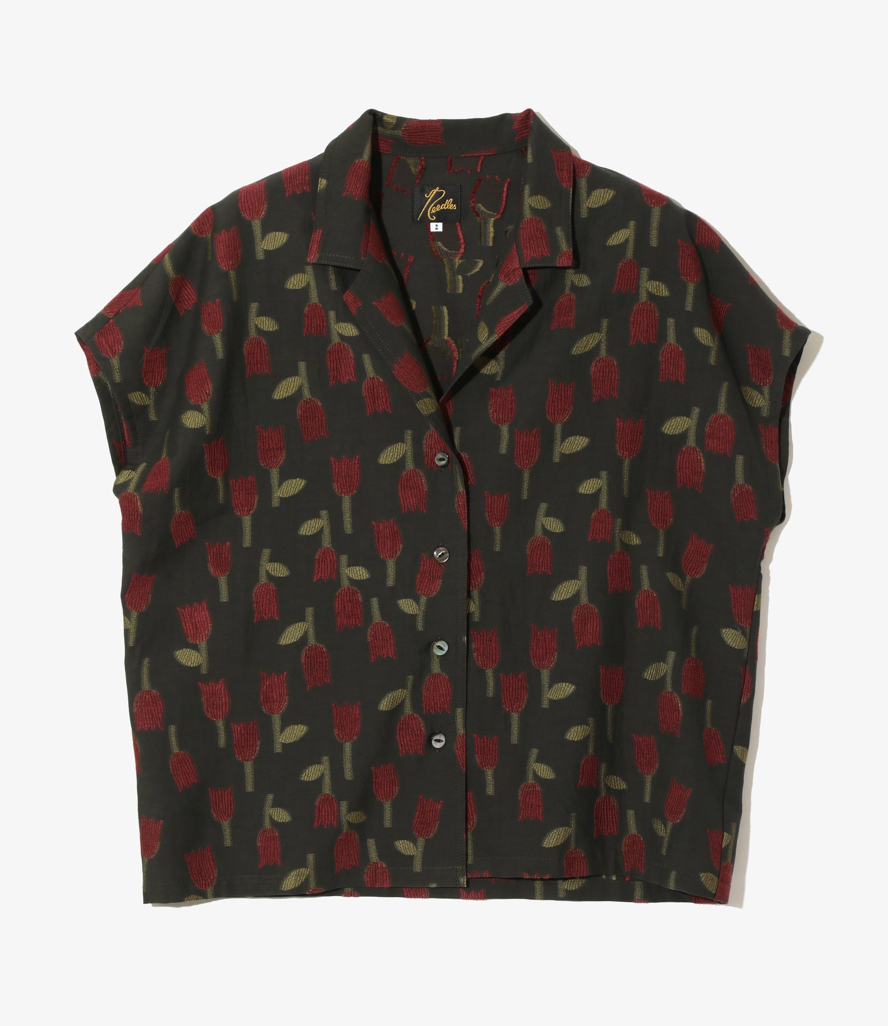 French Sleeve Blouse - Charcoal - R/W Tulip Jacquard`