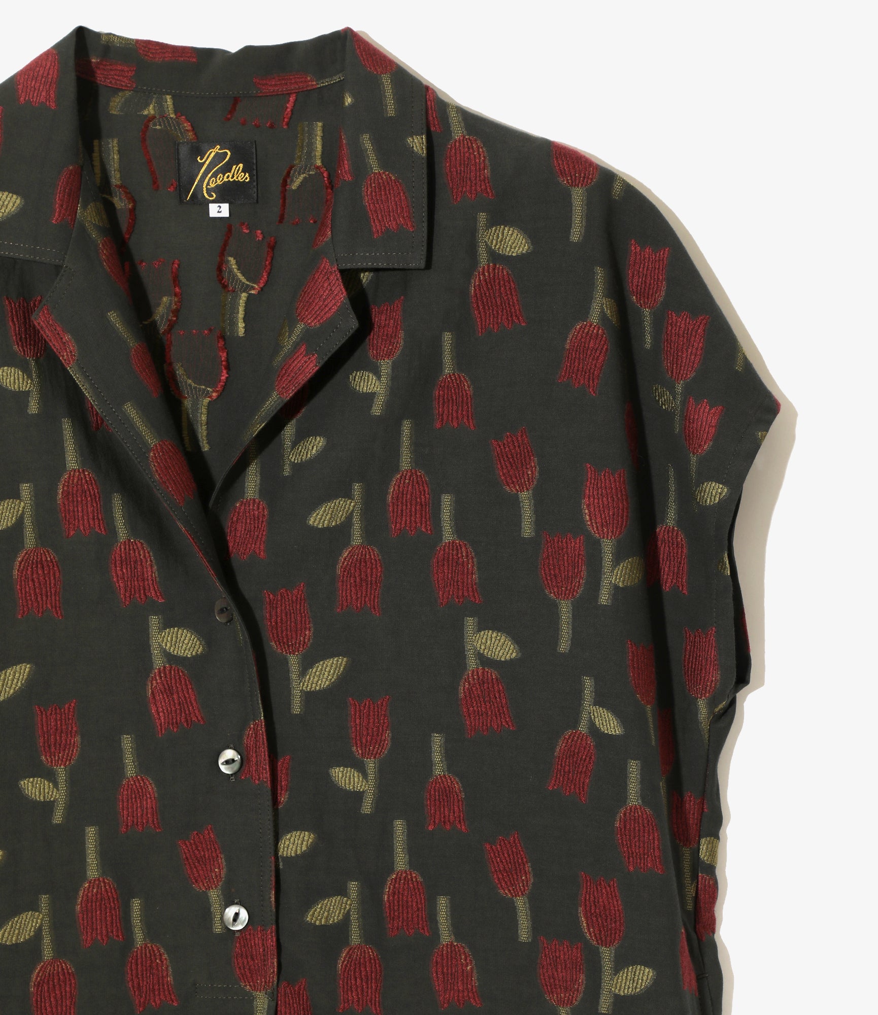 French Sleeve Blouse - Charcoal - R/W Tulip Jacquard`