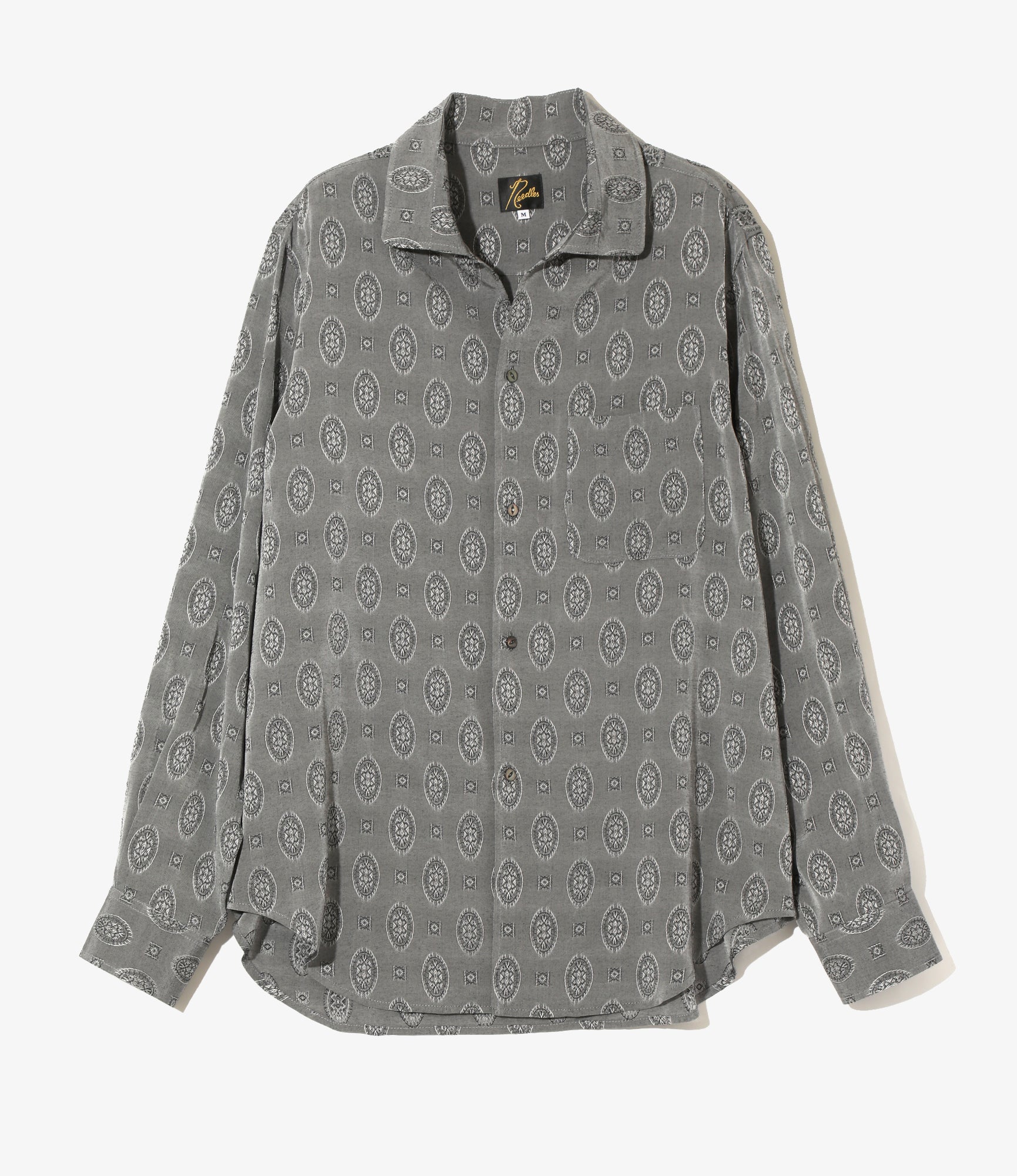 Italian Collar Shirt - Grey - Fine Pattern Jacquard