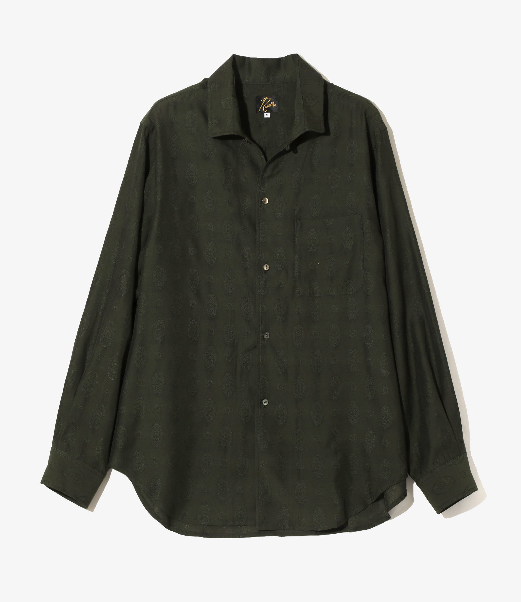 Italian Collar Shirt - Dk. Green- Fine Pattern Jacquard