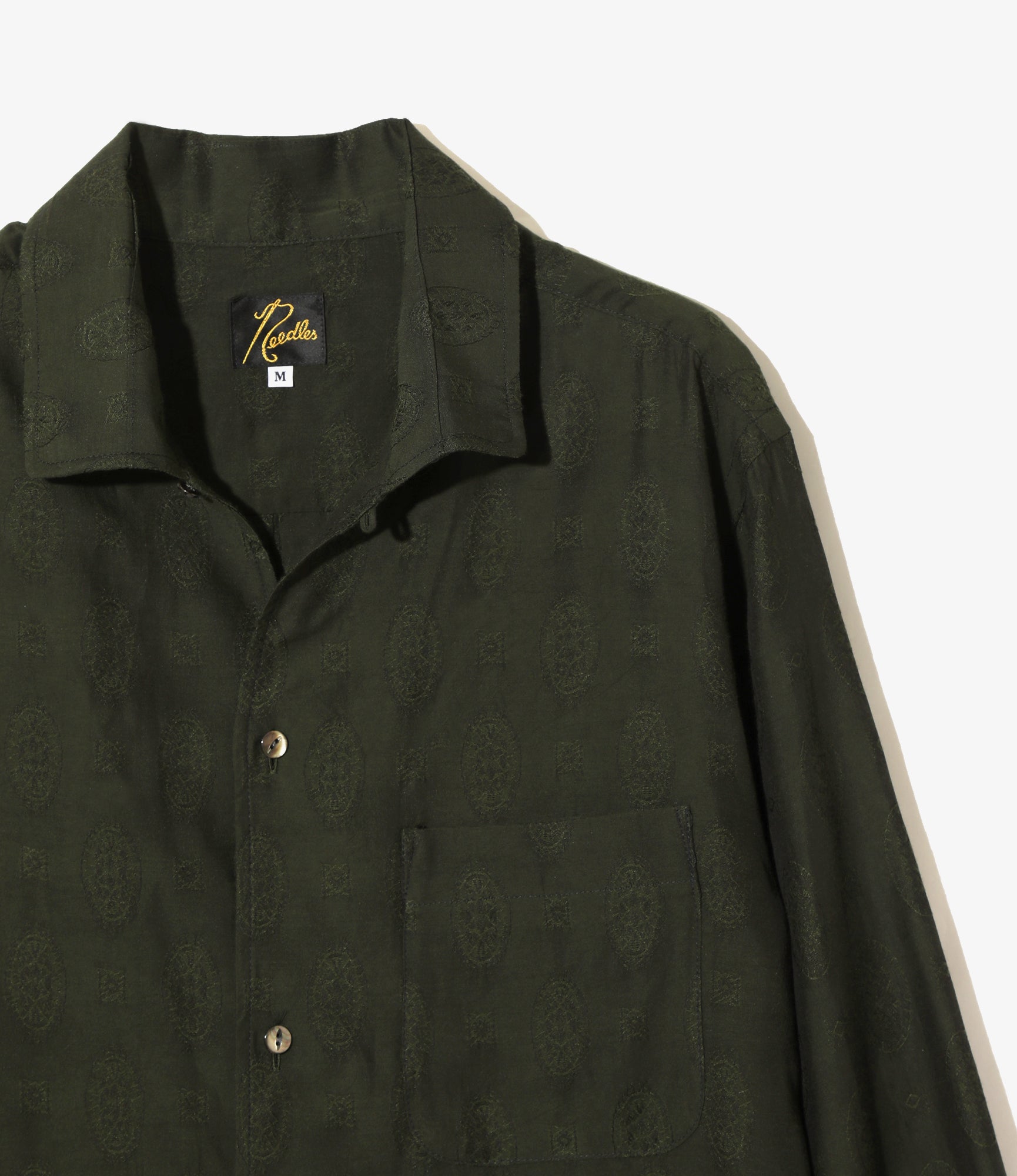 Italian Collar Shirt - Dk. Green- Fine Pattern Jacquard