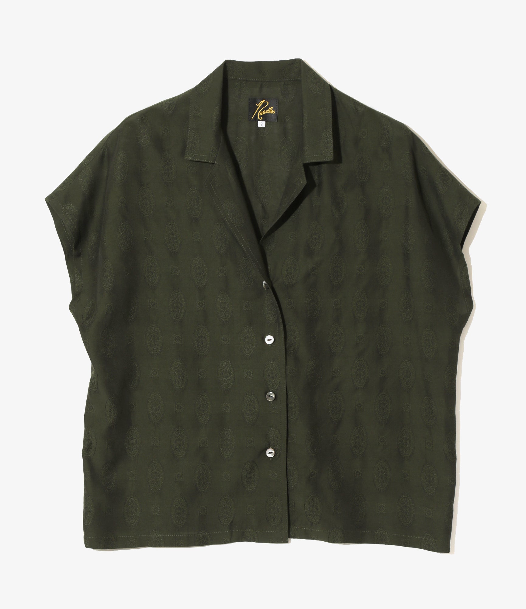 French Sleeve Blouse - Dk. Green- Fine Pattern Jacquard