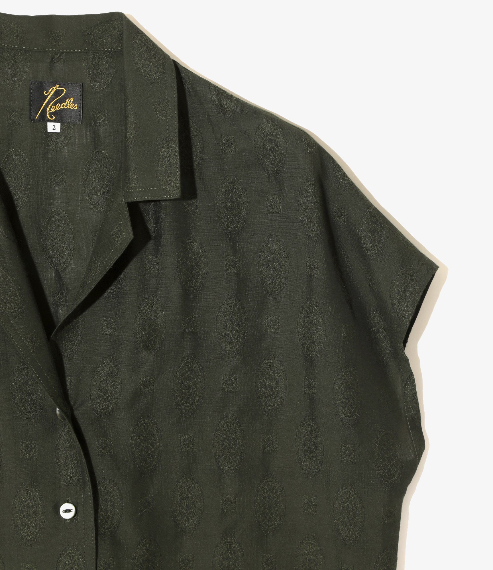 French Sleeve Blouse - Dk. Green- Fine Pattern Jacquard