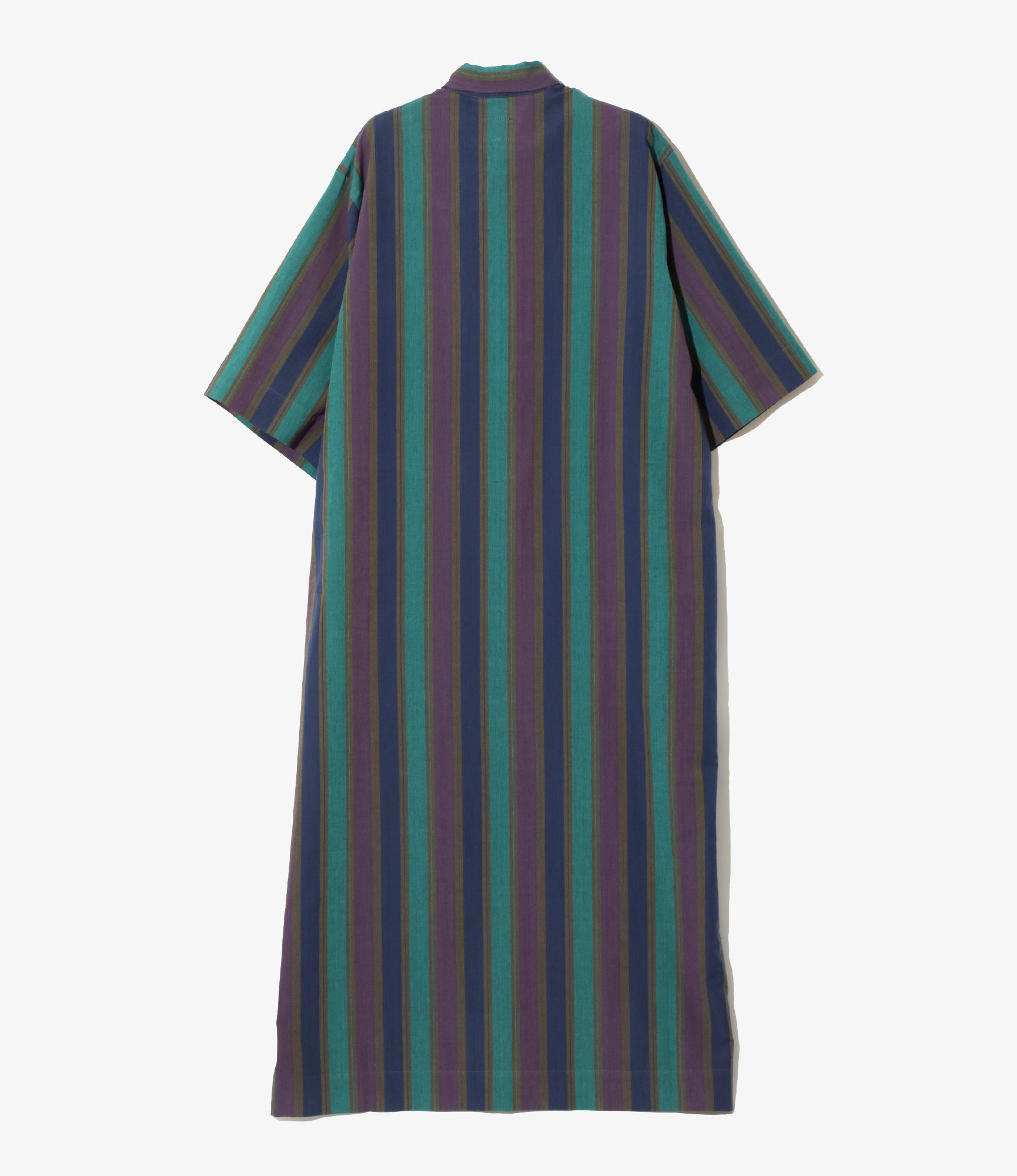 Ascot Collar Dress -  Green - Cotton Lawn Stripe