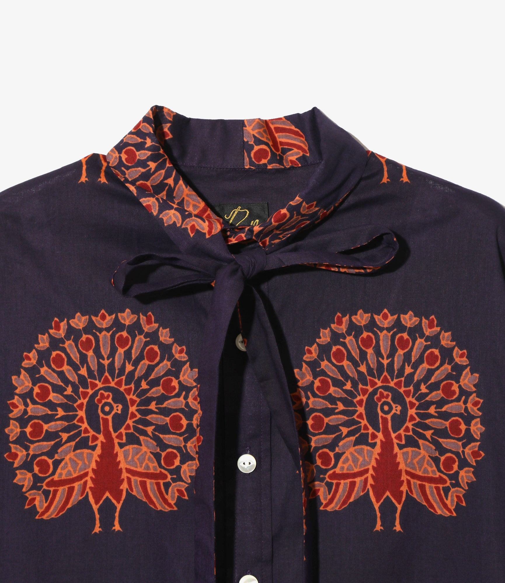 Ascot Collar Dress -  Peacock - Printed Cotton Lawn