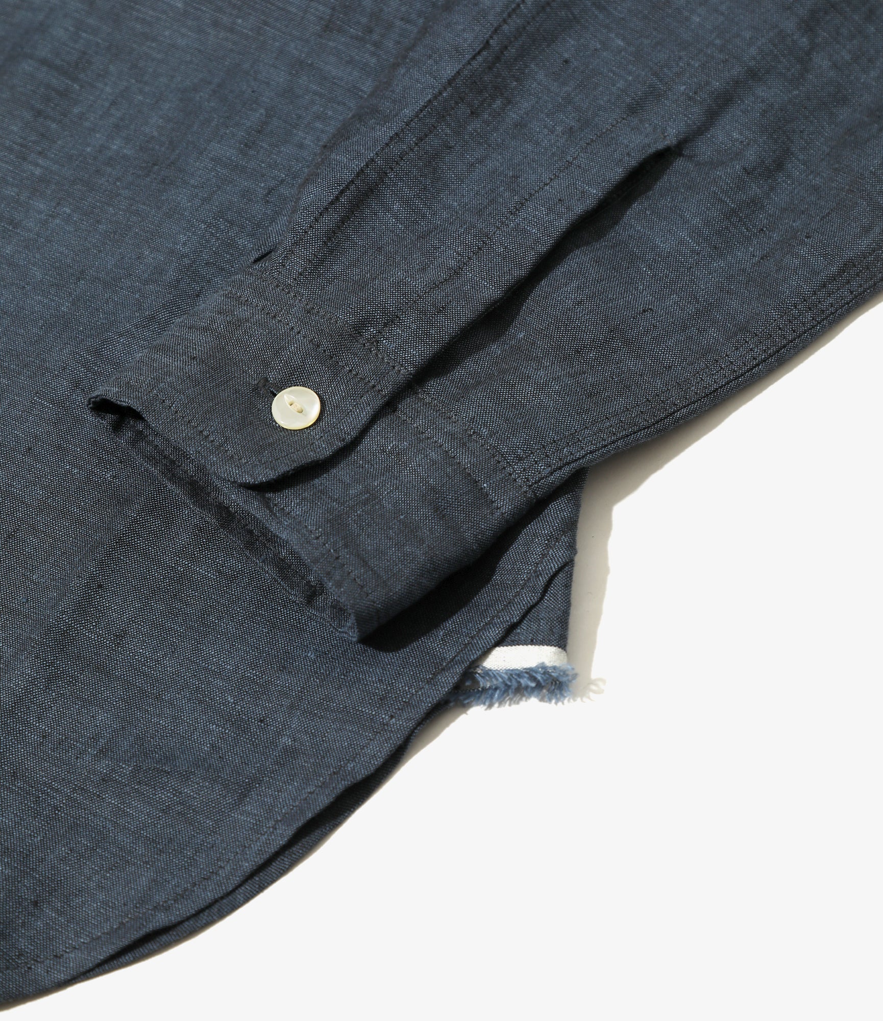 Banded Collar Work Shirt - Blue - Linen Chambray