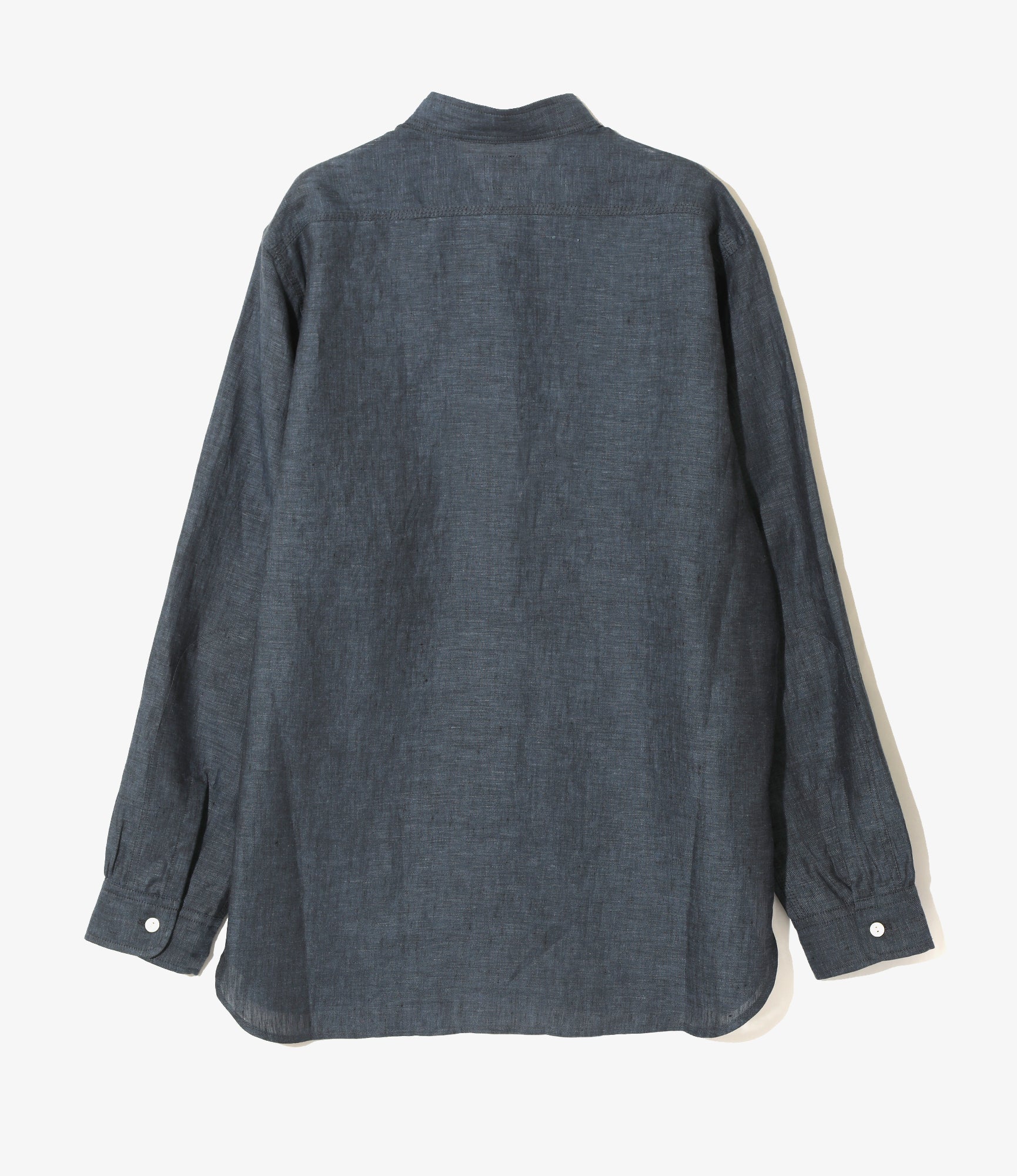 Banded Collar Work Shirt - Blue - Linen Chambray