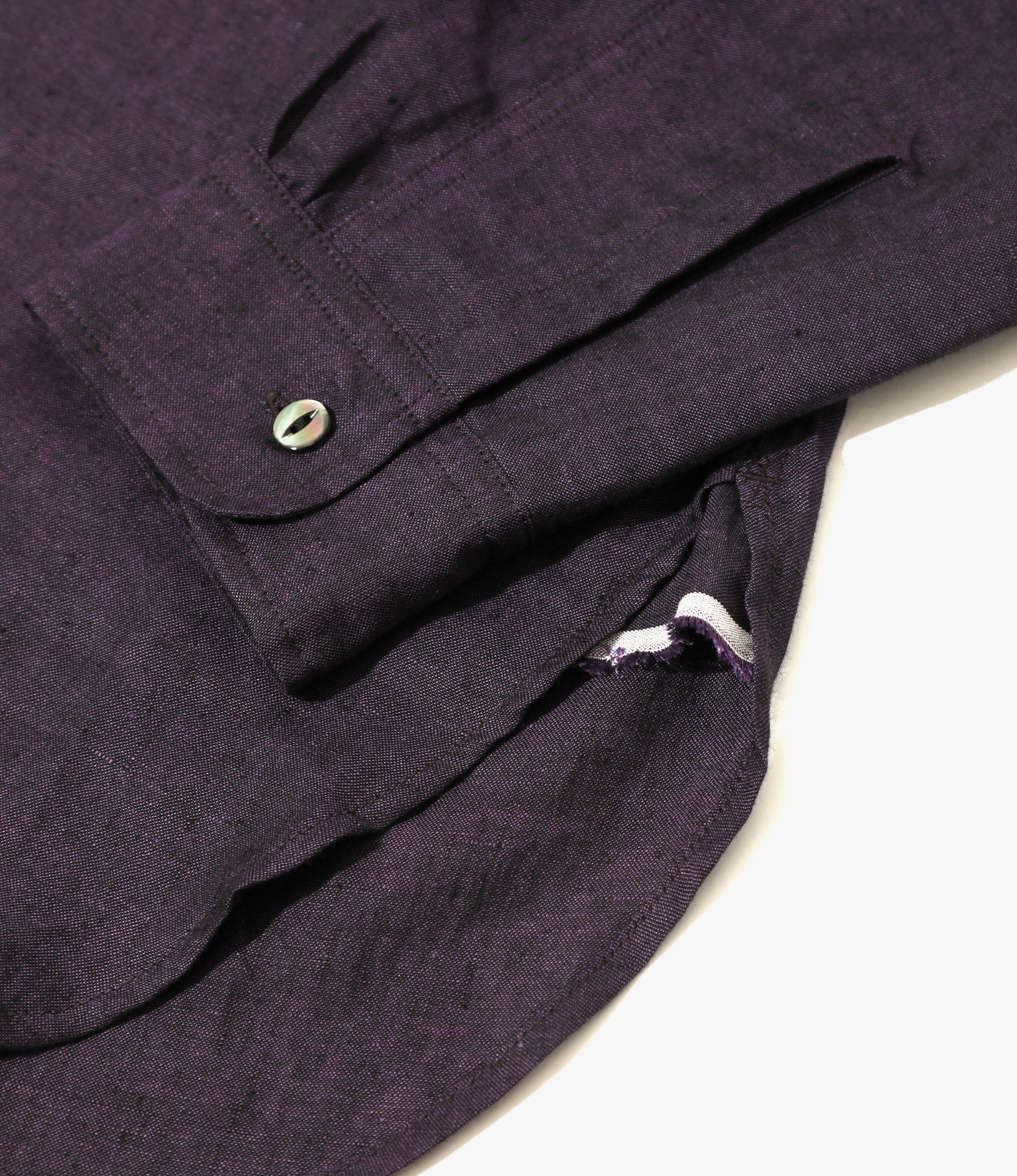 Banded Collar Work Shirt - Purple - Linen Chambray