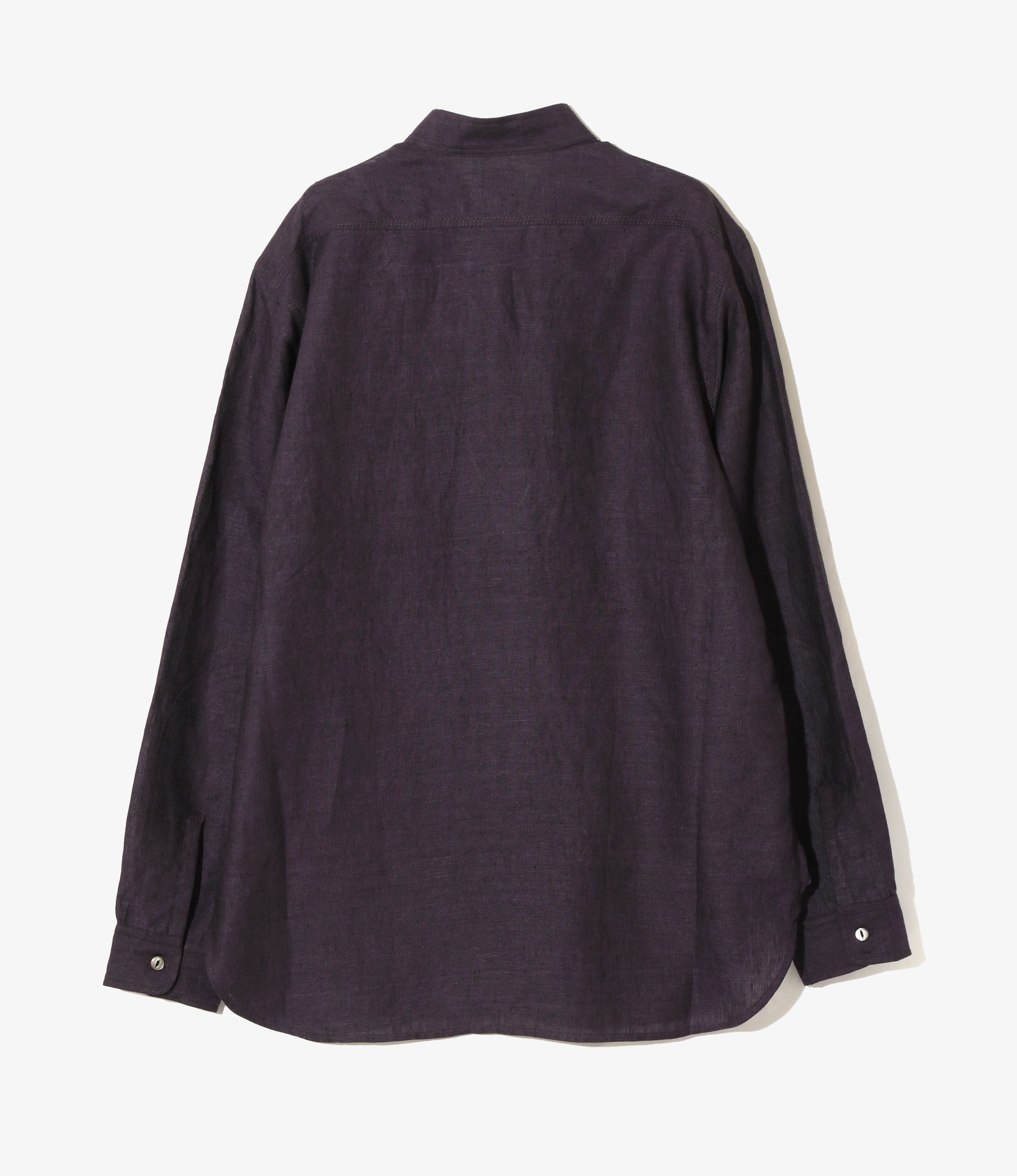 Banded Collar Work Shirt - Purple - Linen Chambray