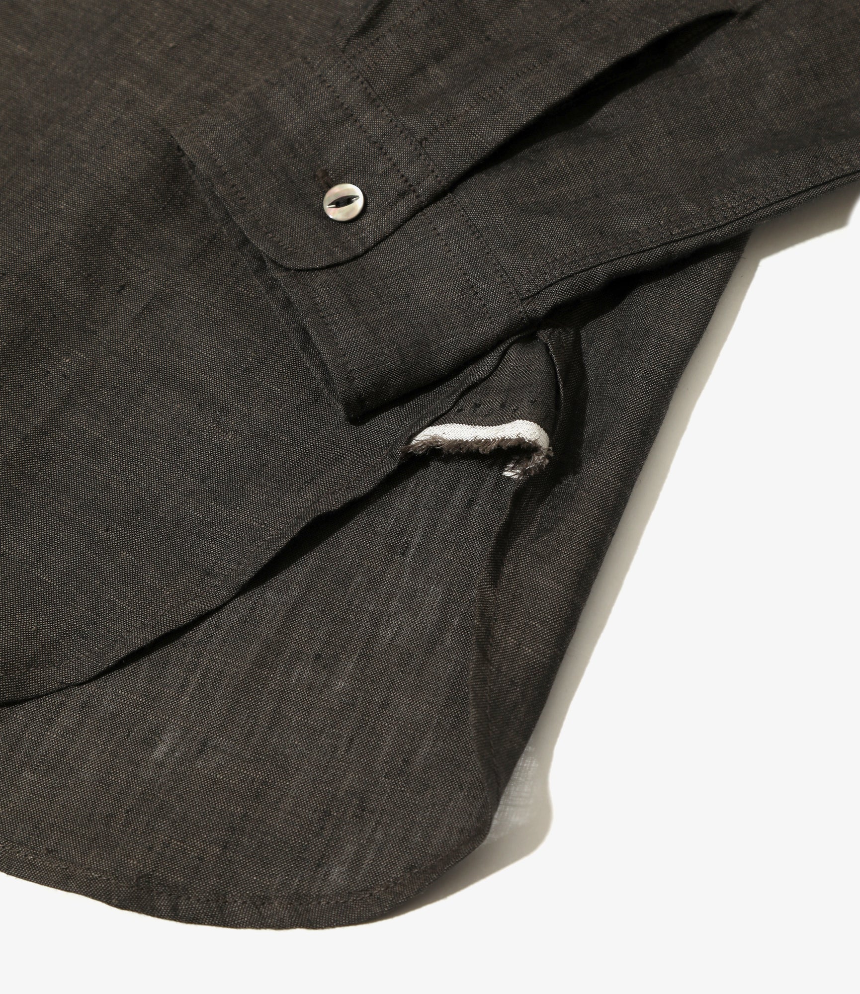 Banded Collar Work Shirt - Charcoal - Linen Chambray