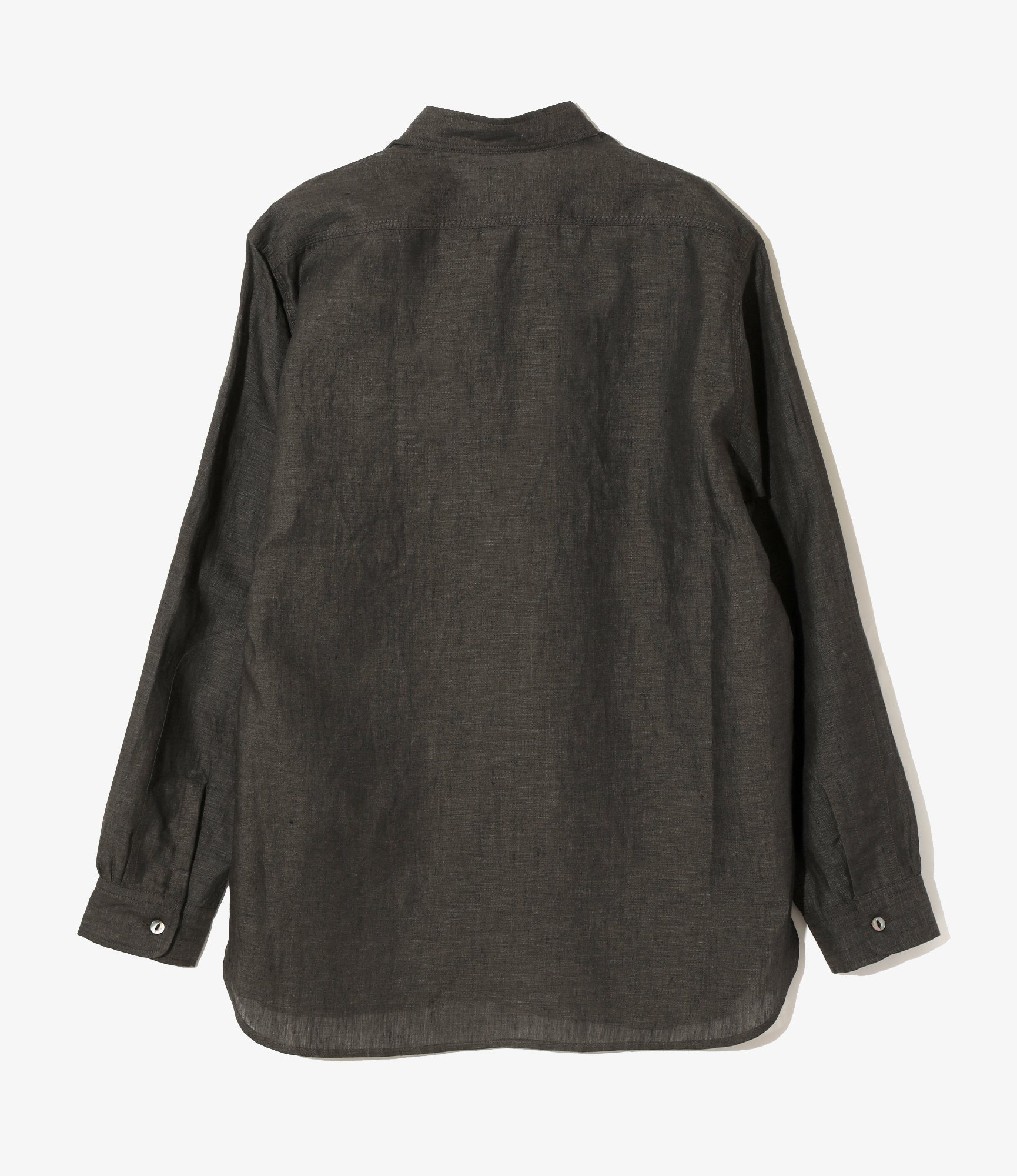 Banded Collar Work Shirt - Charcoal - Linen Chambray