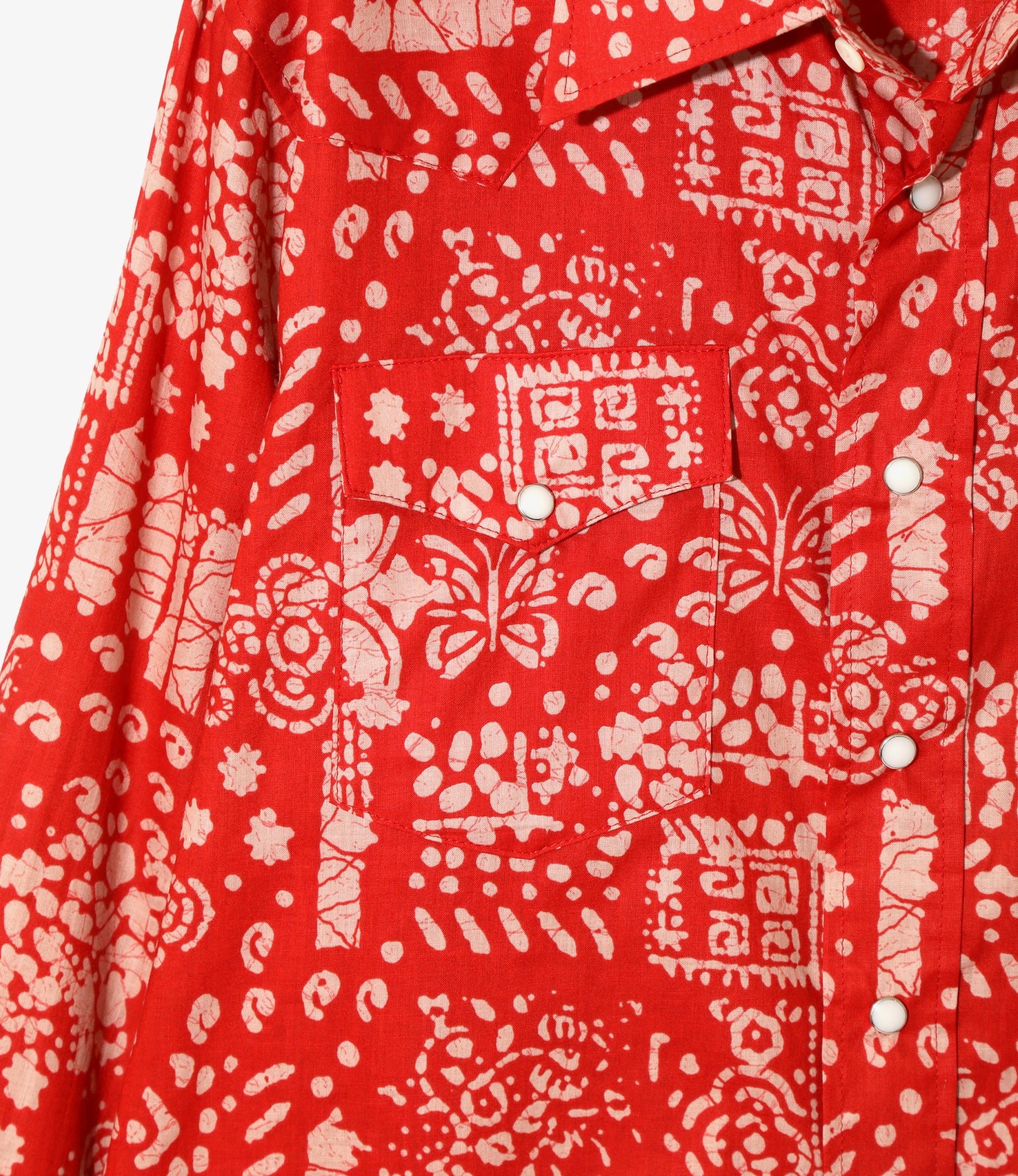Western Shirt - Red - Printed Cotton Lawn / Batik