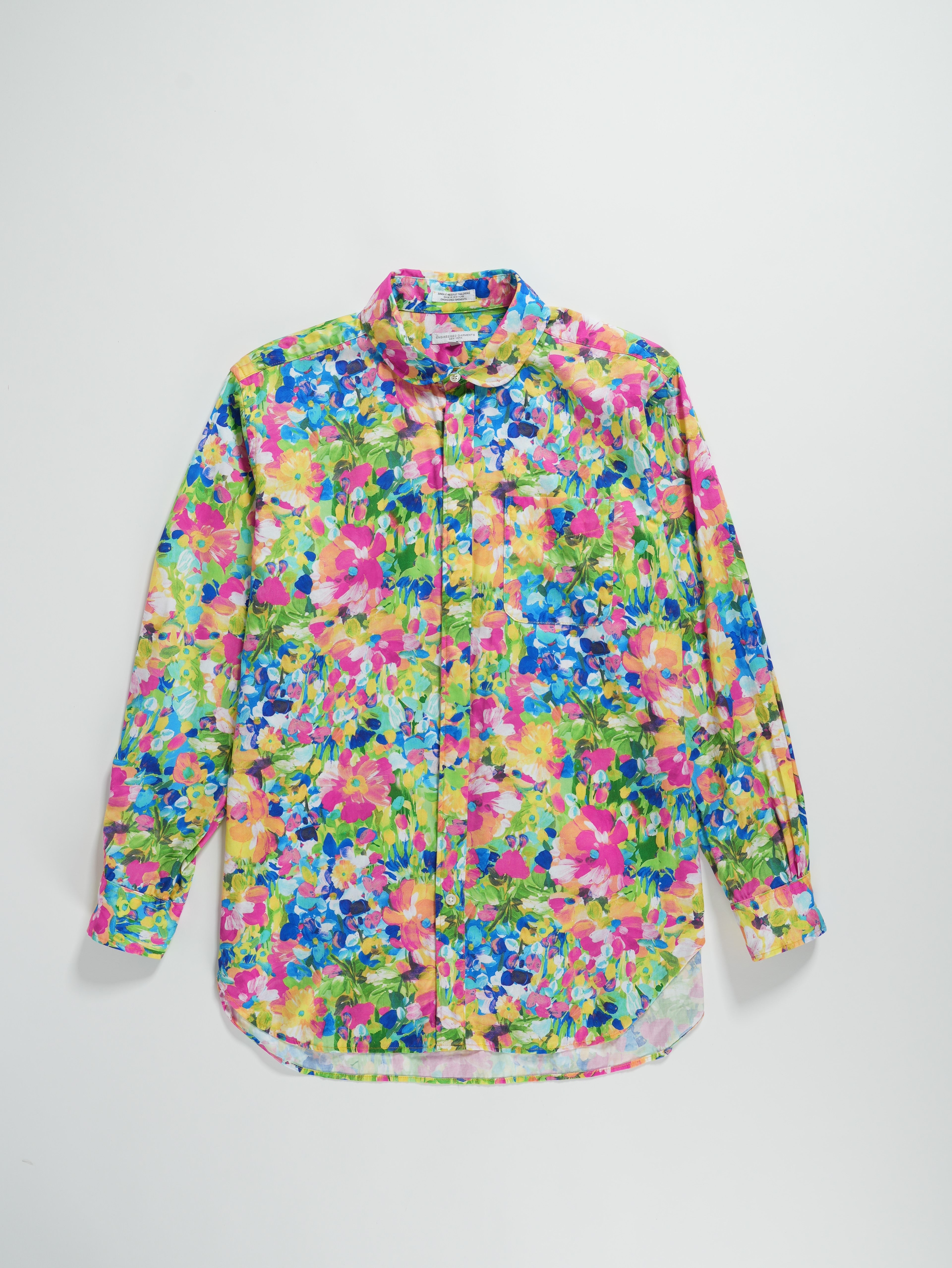 Rounded Collar Shirt - Yellow Cotton Floral Satin
