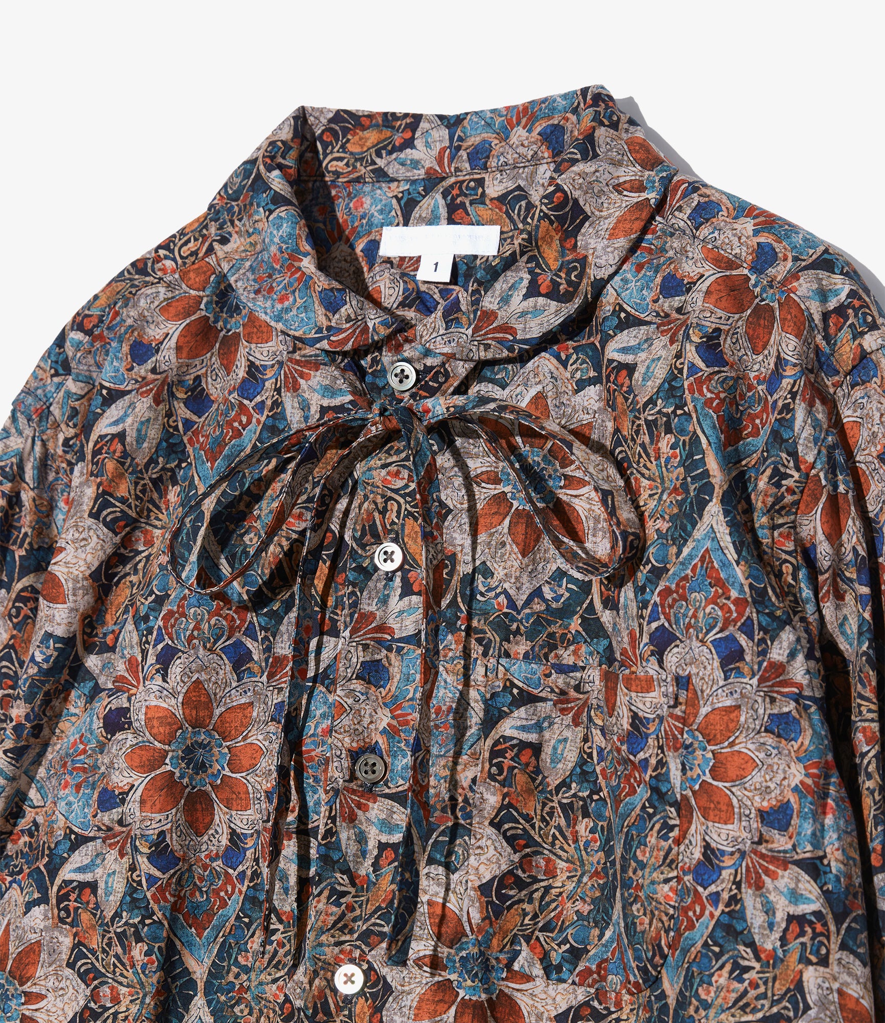 Women's Rounded Collar Shirt - Orange/Navy Floral Printed Cotton Lawn