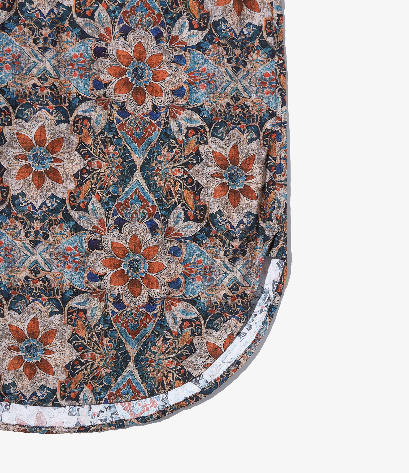 Women's Rounded Collar Shirt - Orange/Navy Floral Printed Cotton Lawn