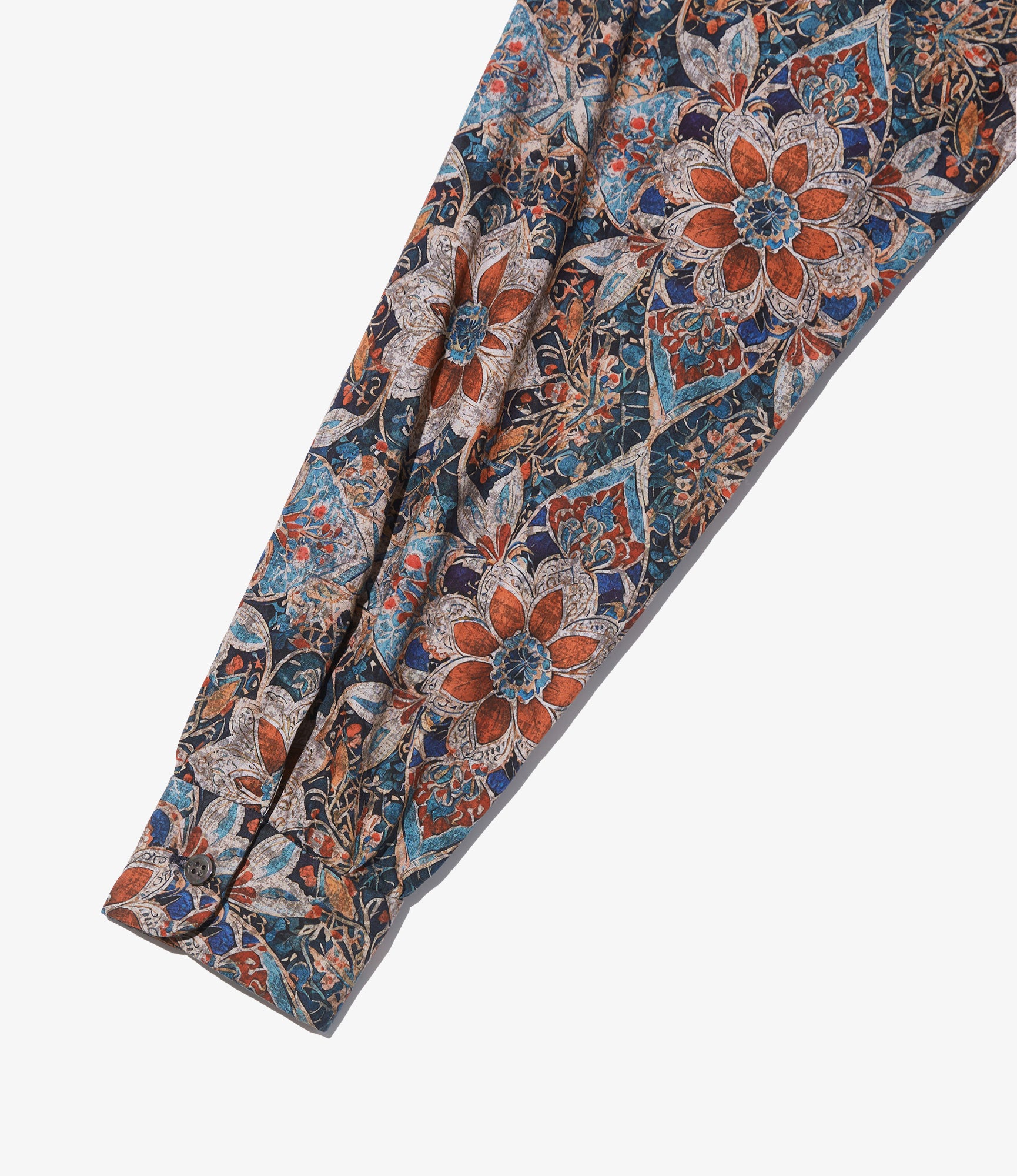 Women's Rounded Collar Shirt - Orange/Navy Floral Printed Cotton Lawn