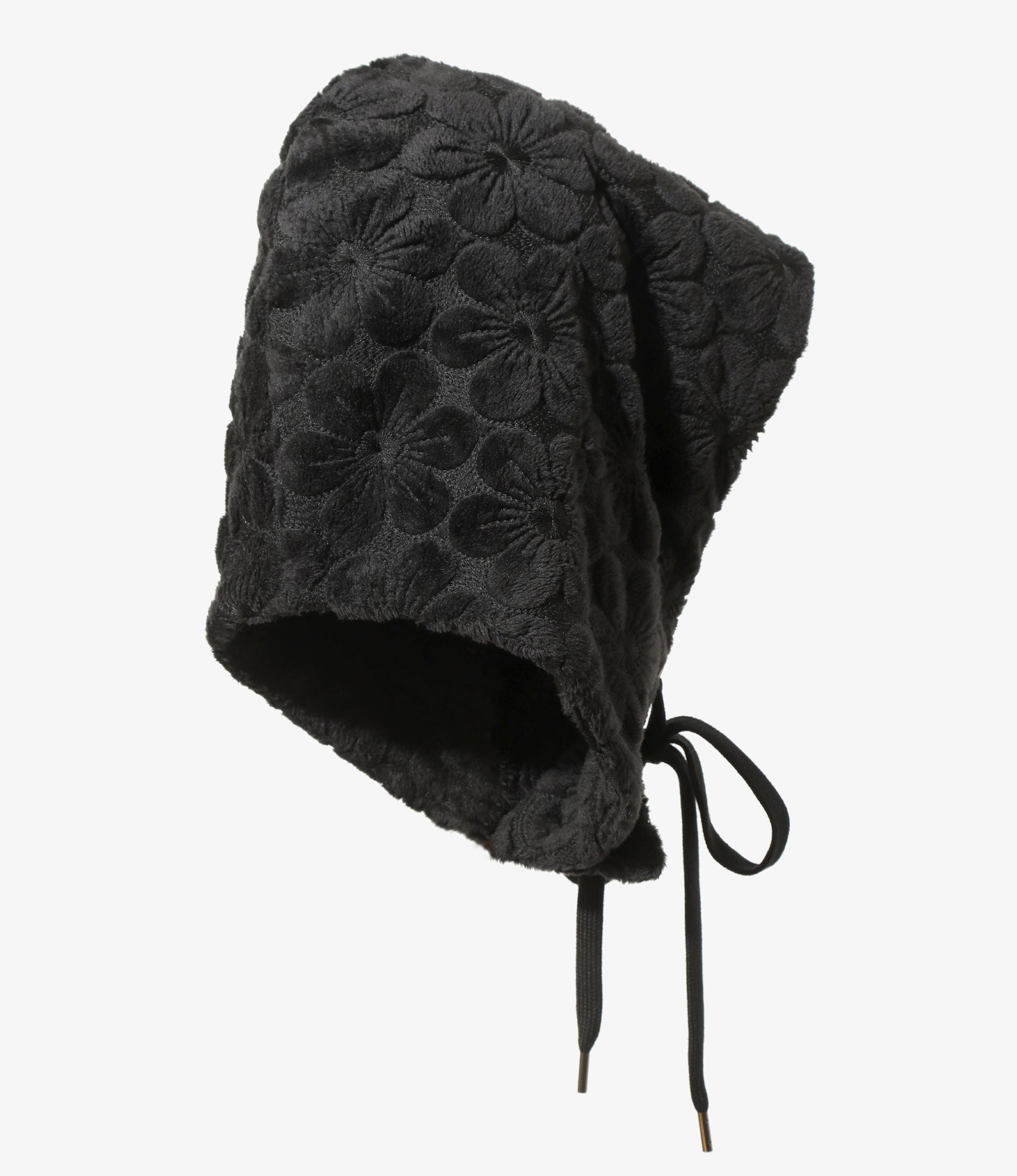 Faux Fur Hoody Scarf - Black - Original Embroidery