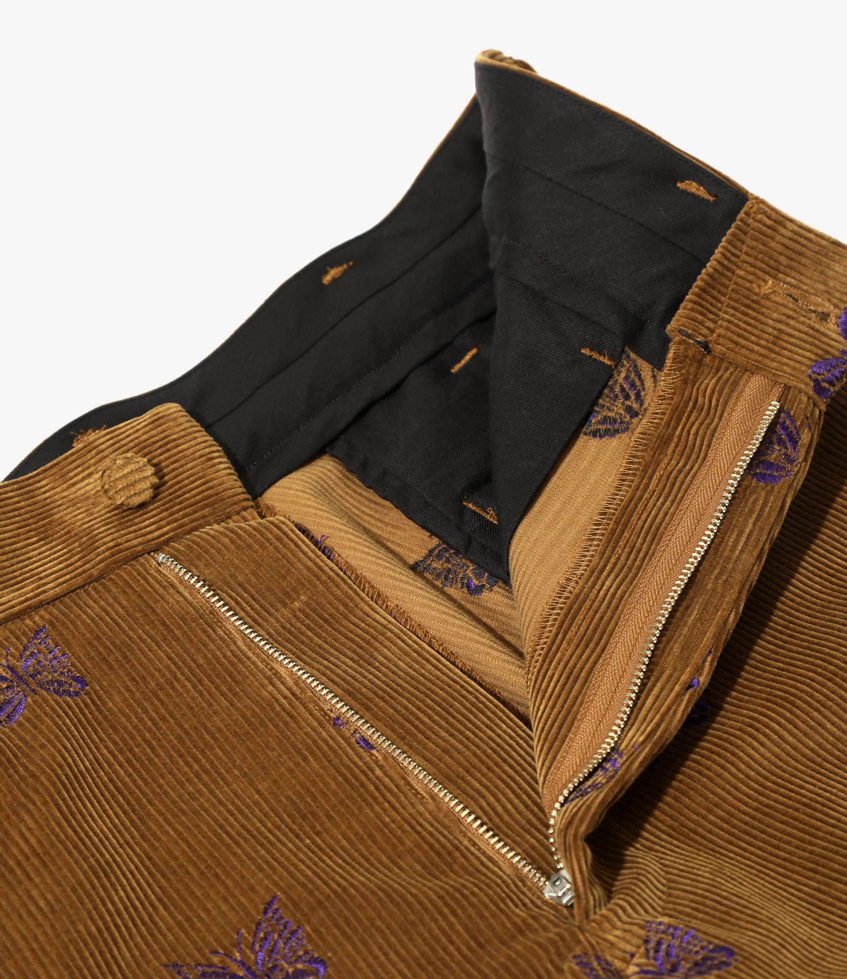 Women's Straight Trouser - Tan - Papillon Emb. Corduroy