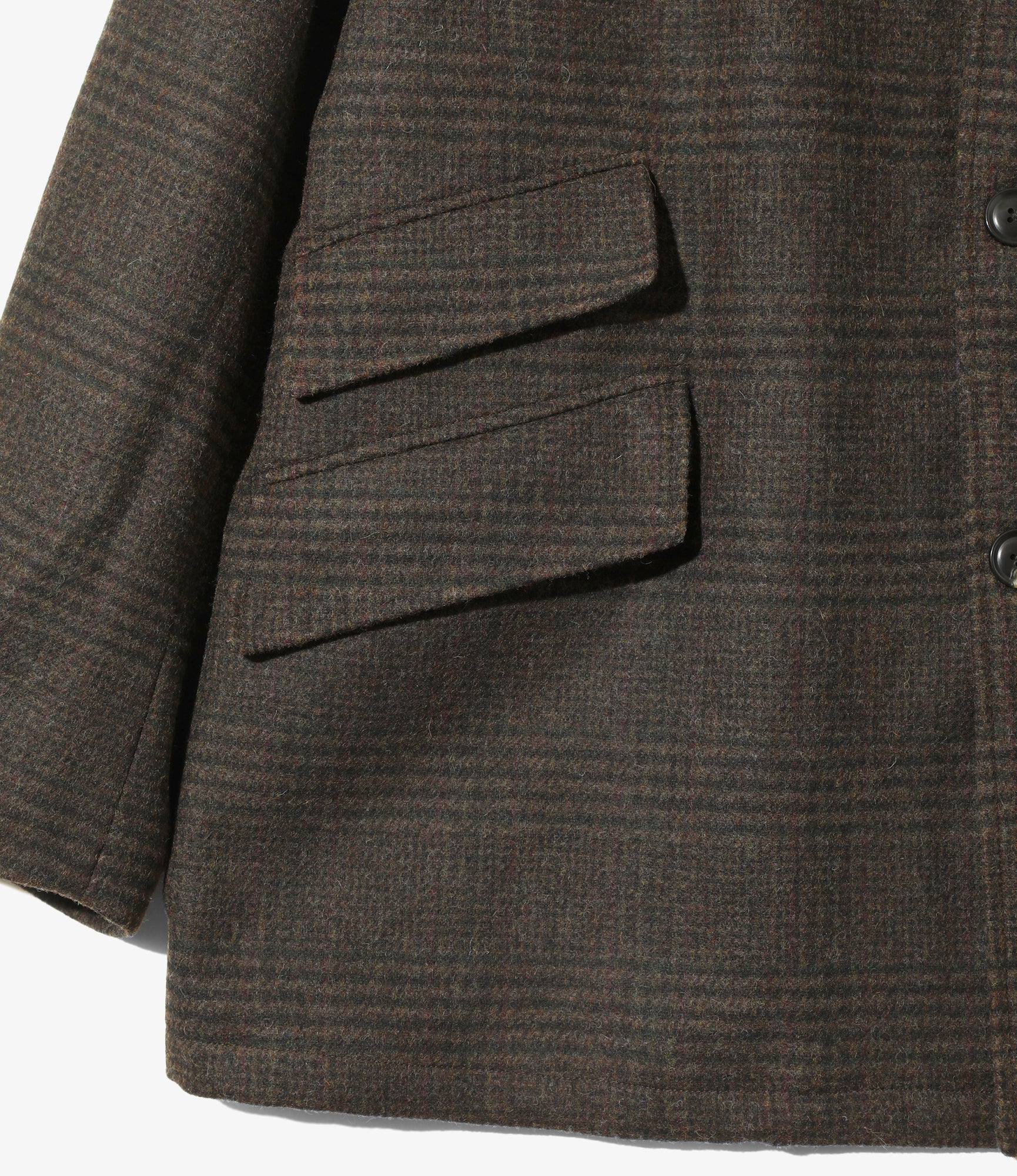 Shawl Collar Coat - Olive - Wool Glen Plaid