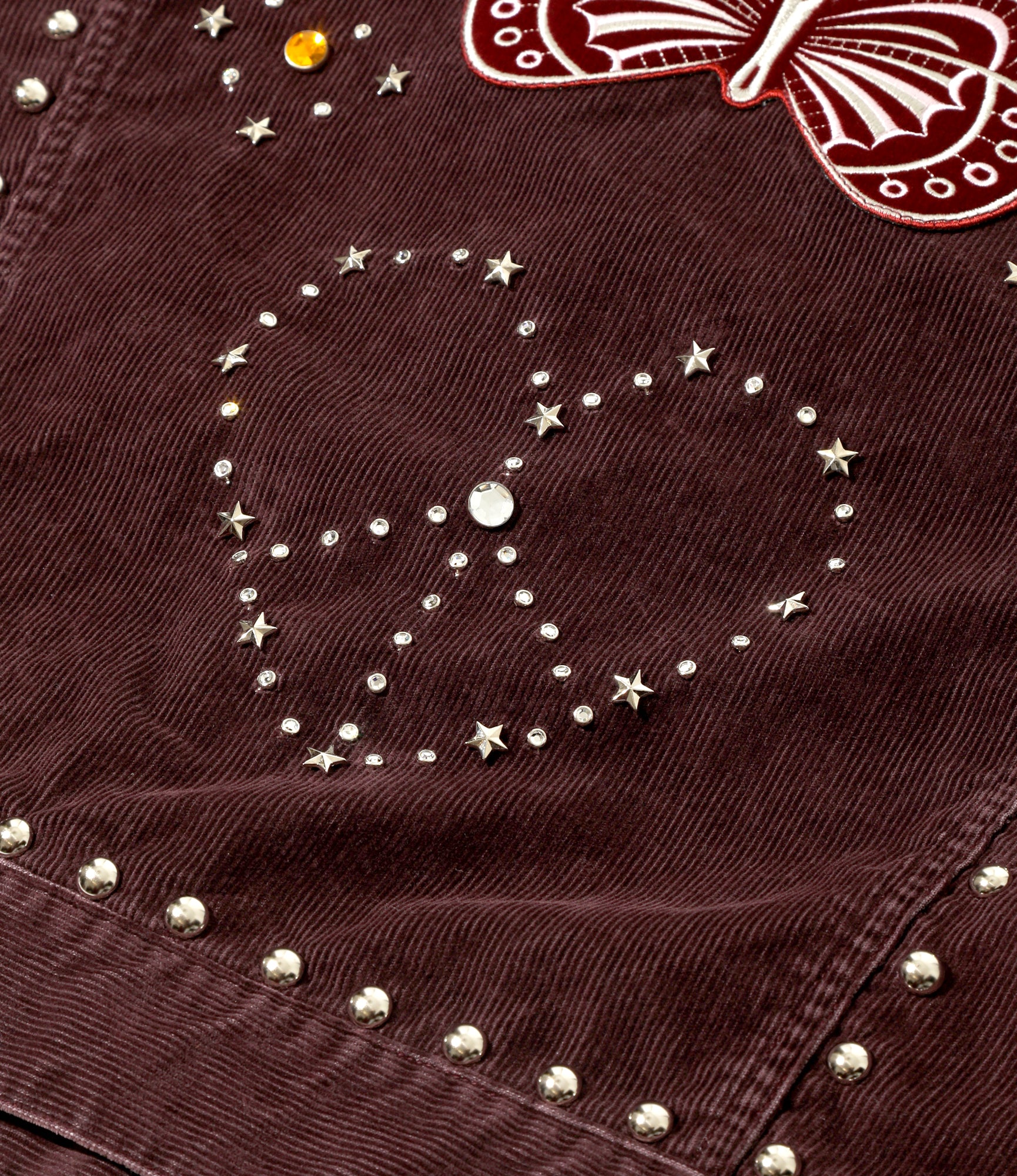 Studded Jean Jacket - Burgundy - 14W Corduroy