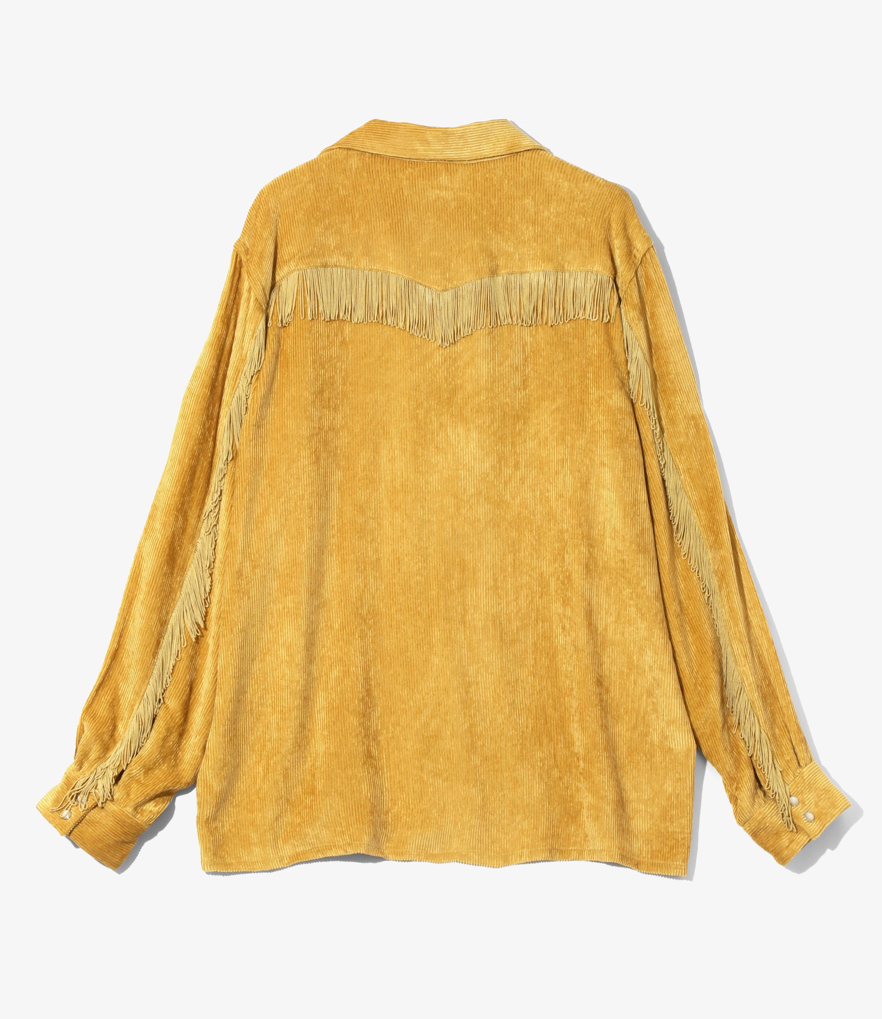 Fringe Open Collar Shirt - Gold - Rayon Corduroy