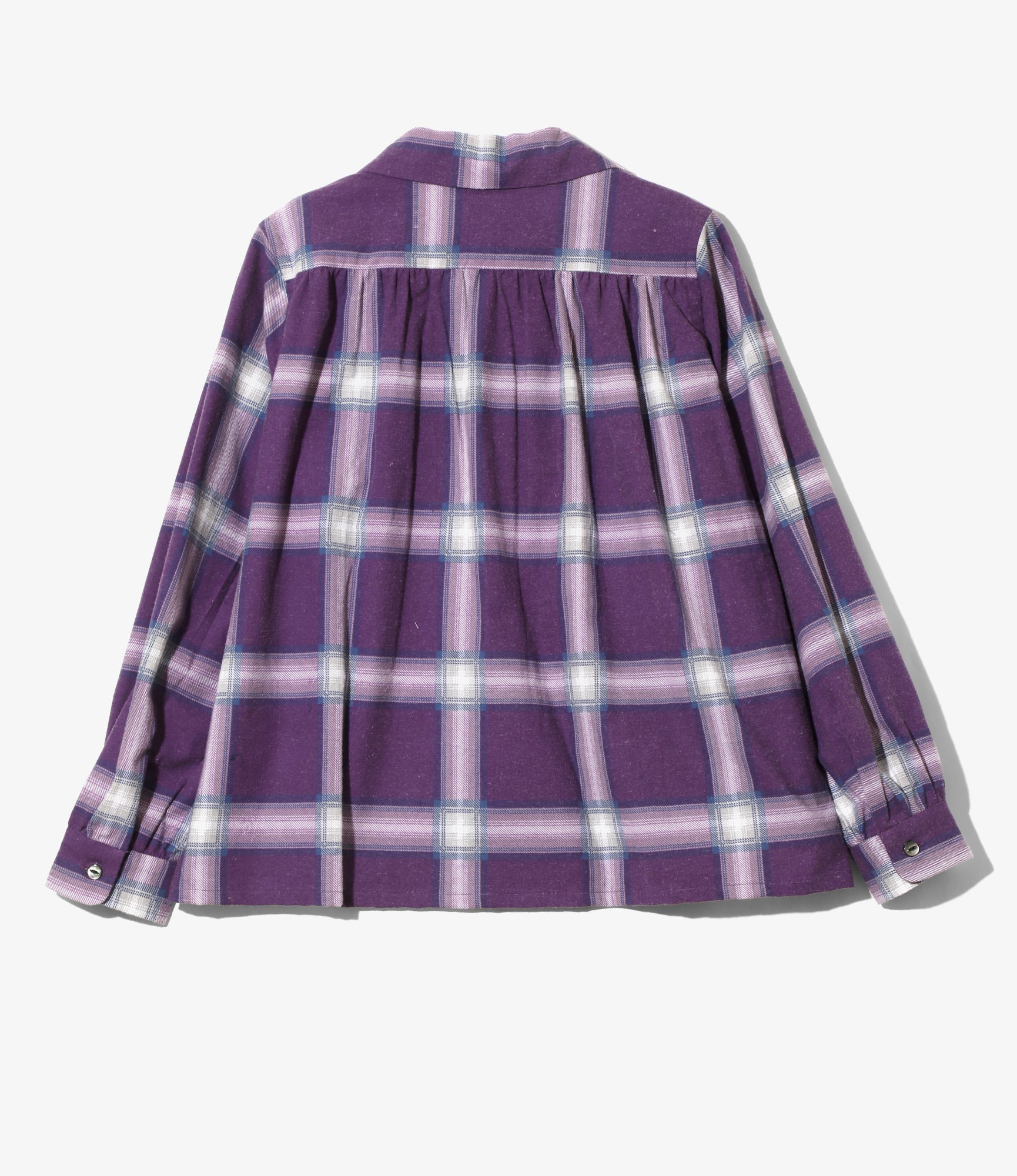 Women's Gathered Blouse - Purple - Printed Flannel