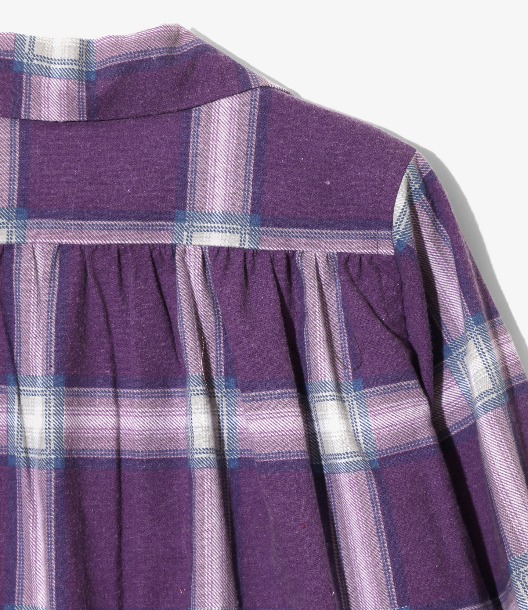 Women's Gathered Blouse - Purple - Printed Flannel