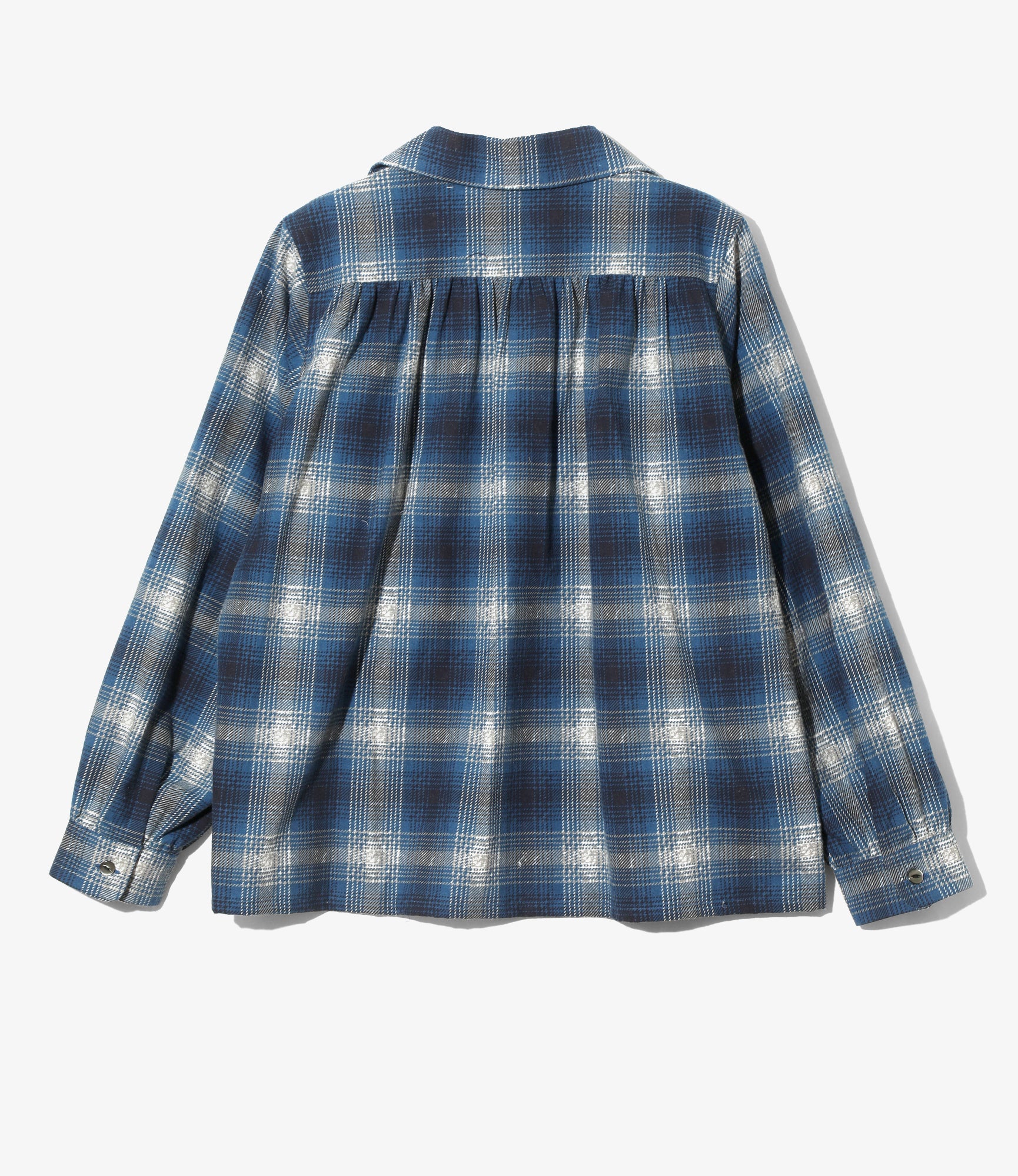 Women's Gathered Blouse - Blue - Printed Flannel