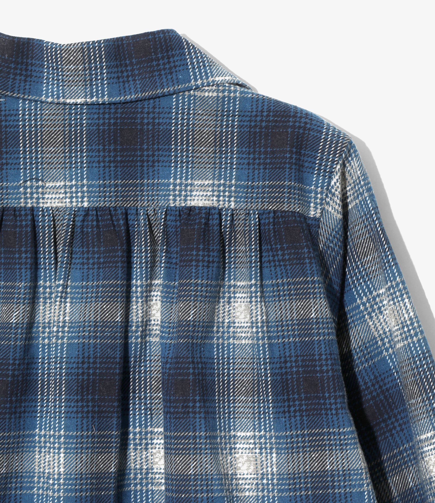 Women's Gathered Blouse - Blue - Printed Flannel