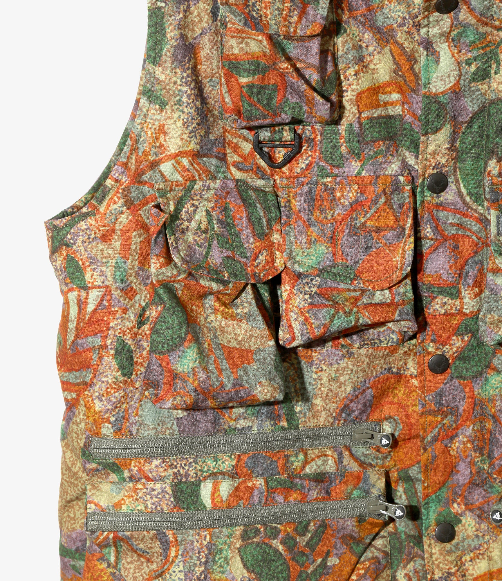 Multi-Pocket Zipped Padding Vest - EZO Forest - Cotton Ripstop / Printed