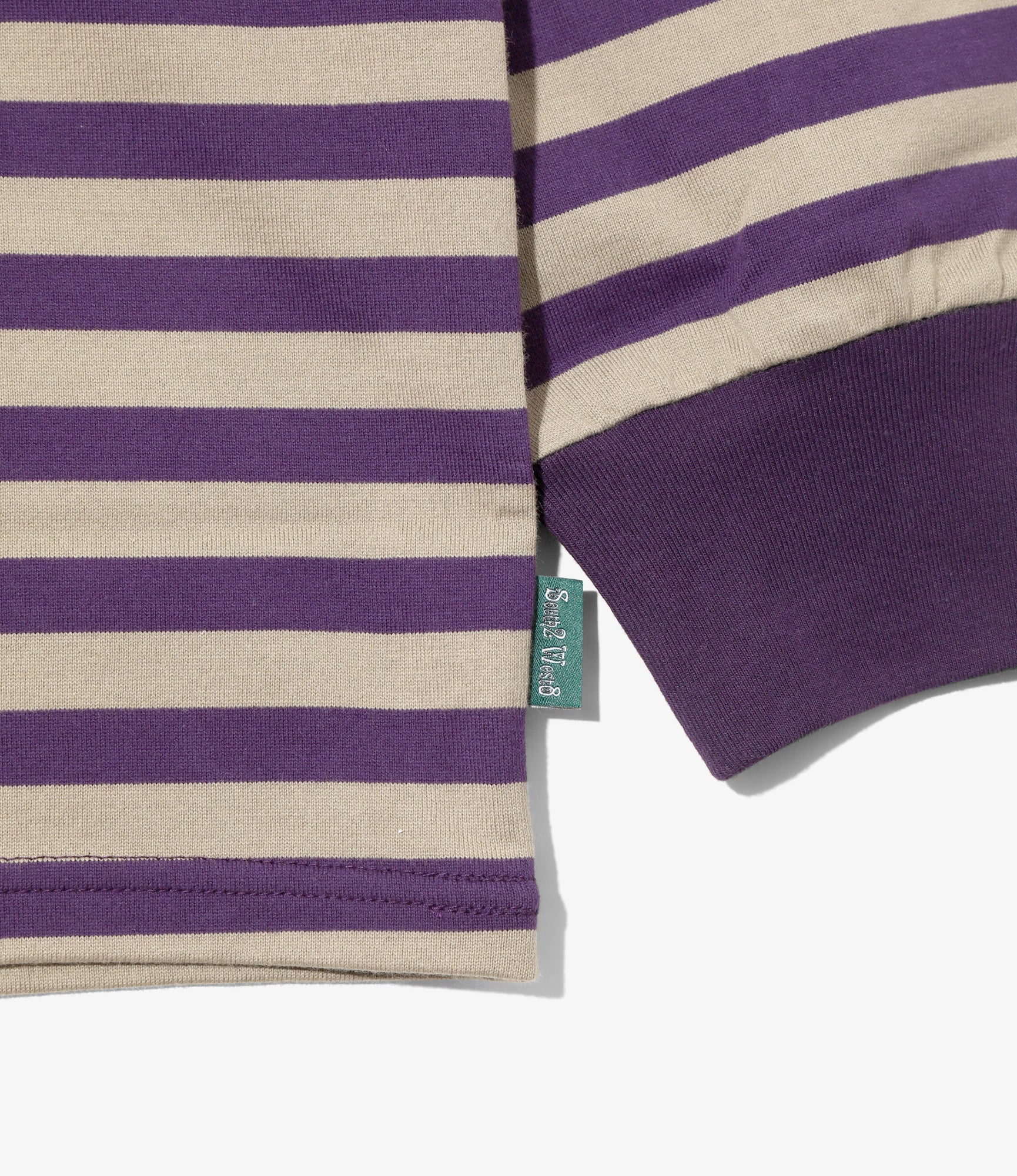 L/S Round Pocket Tee - Purple - Cotton Stripe Jersey
