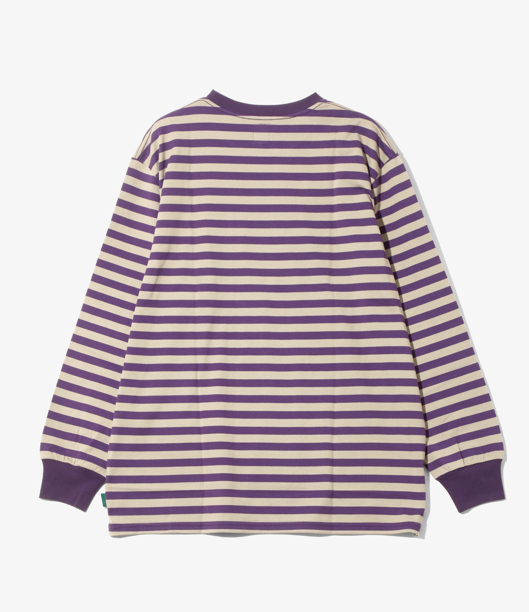 L/S Round Pocket Tee - Purple - Cotton Stripe Jersey