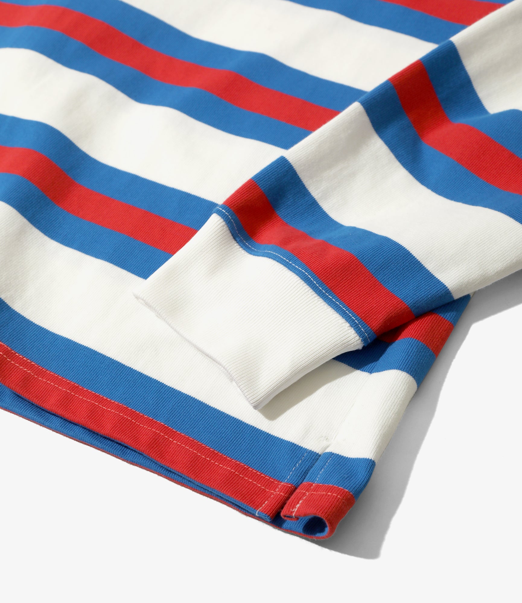 L/S Mock Neck Tee - Tricolour - Stripe Cotton Jersey