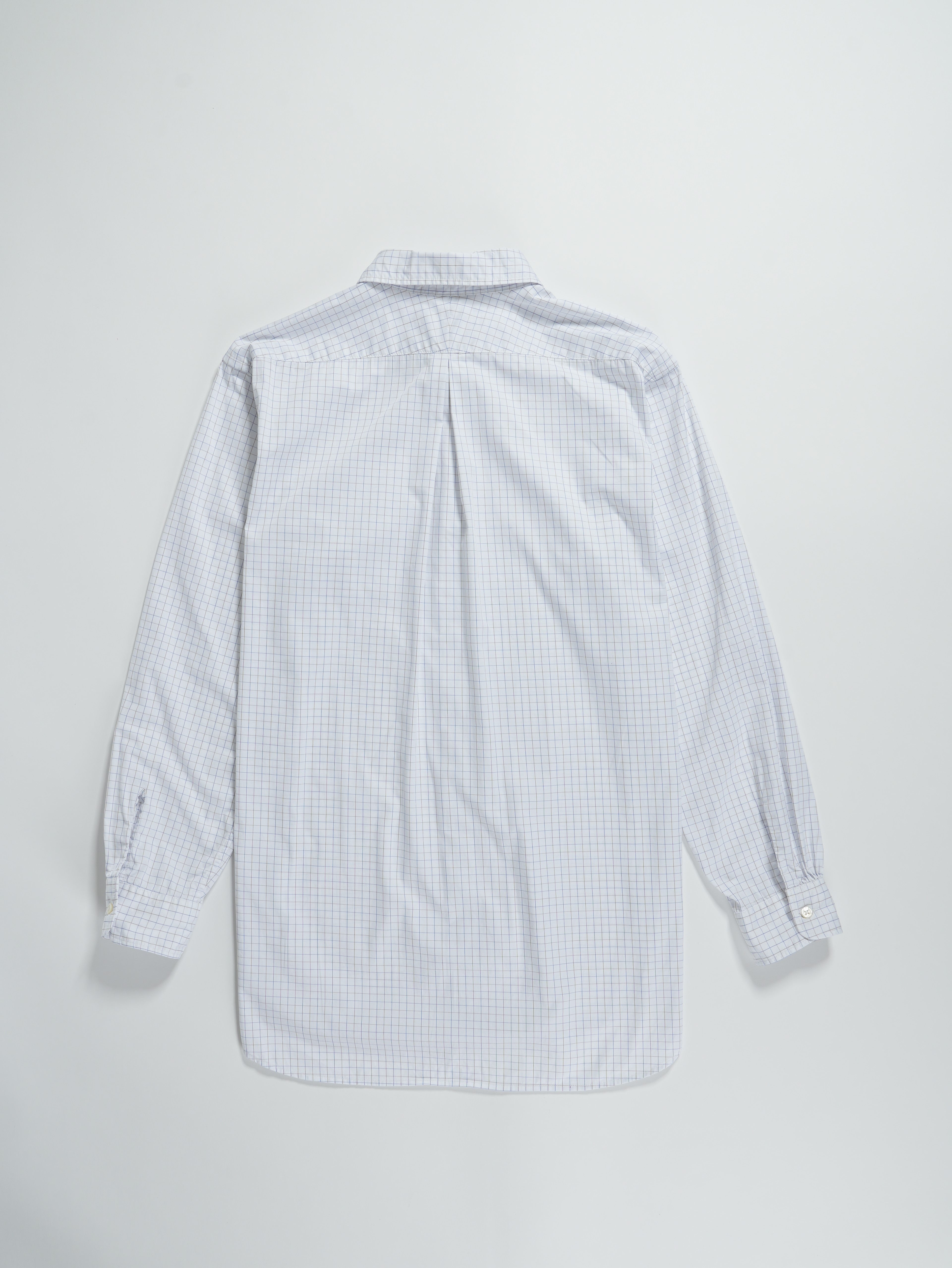 Rounded Collar Shirt - Blue / White Cotton Tattersail