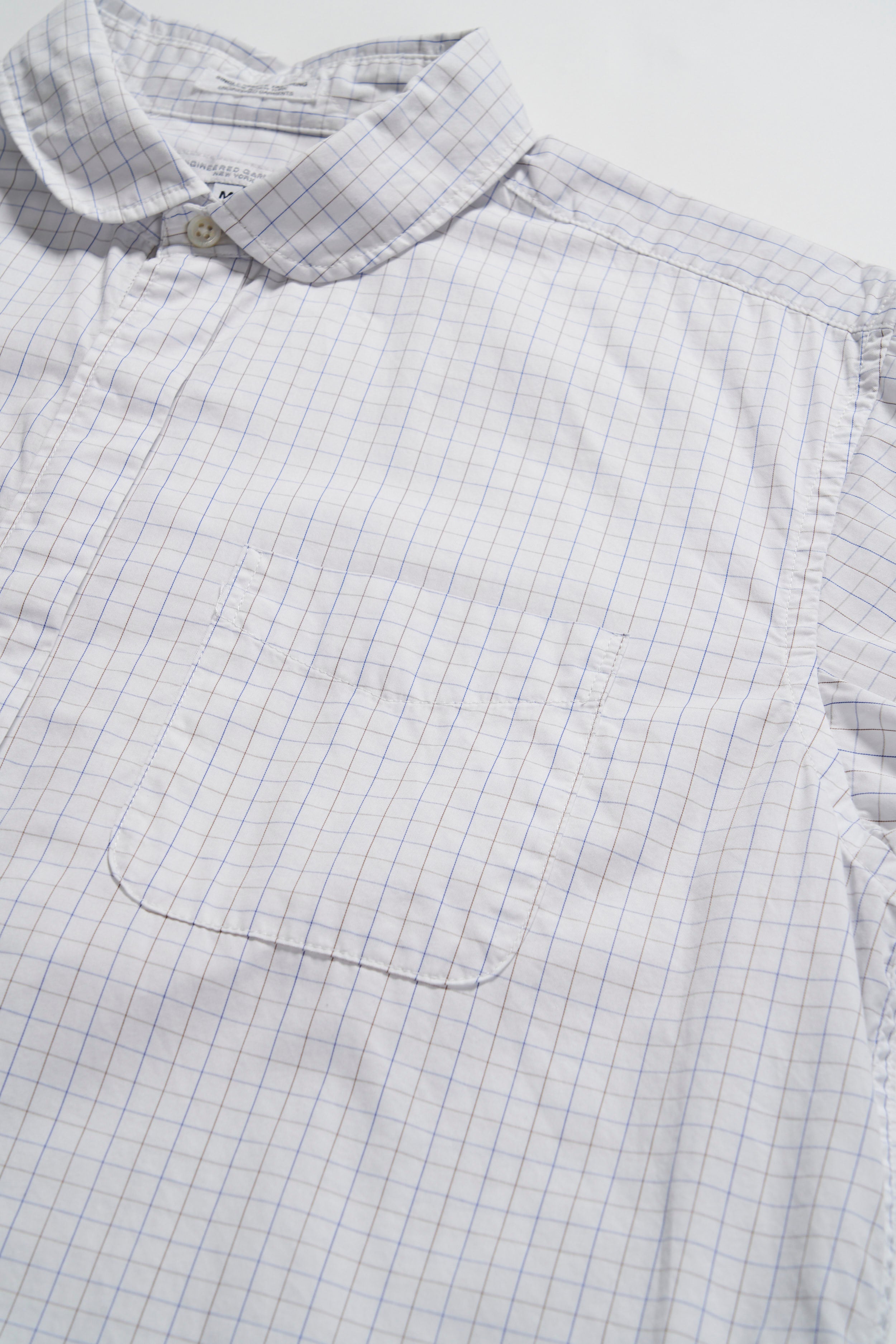 Rounded Collar Shirt - Blue / White Cotton Tattersail