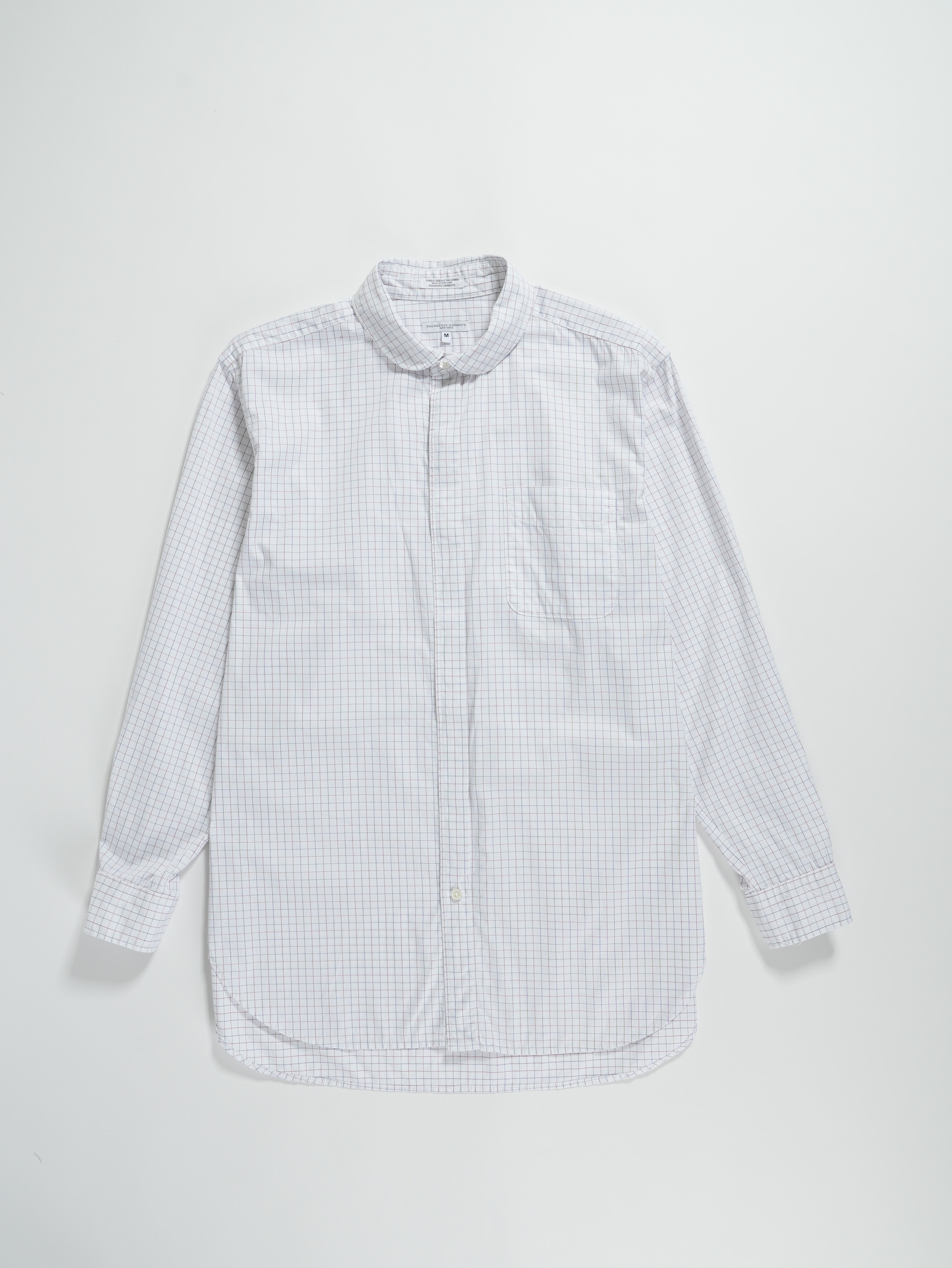 Rounded Collar Shirt - Red / White Cotton Tattersail