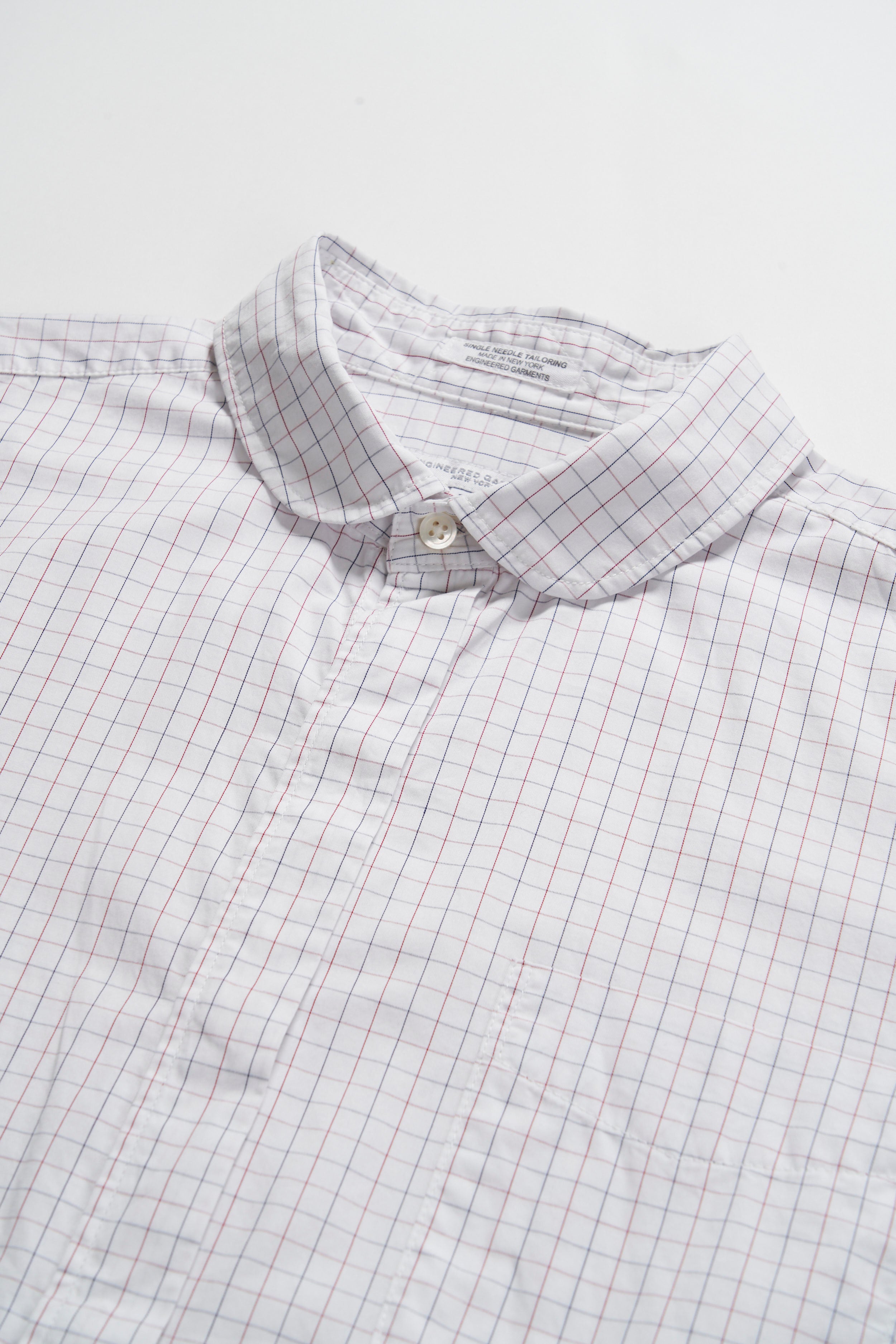 Rounded Collar Shirt - Red / White Cotton Tattersail