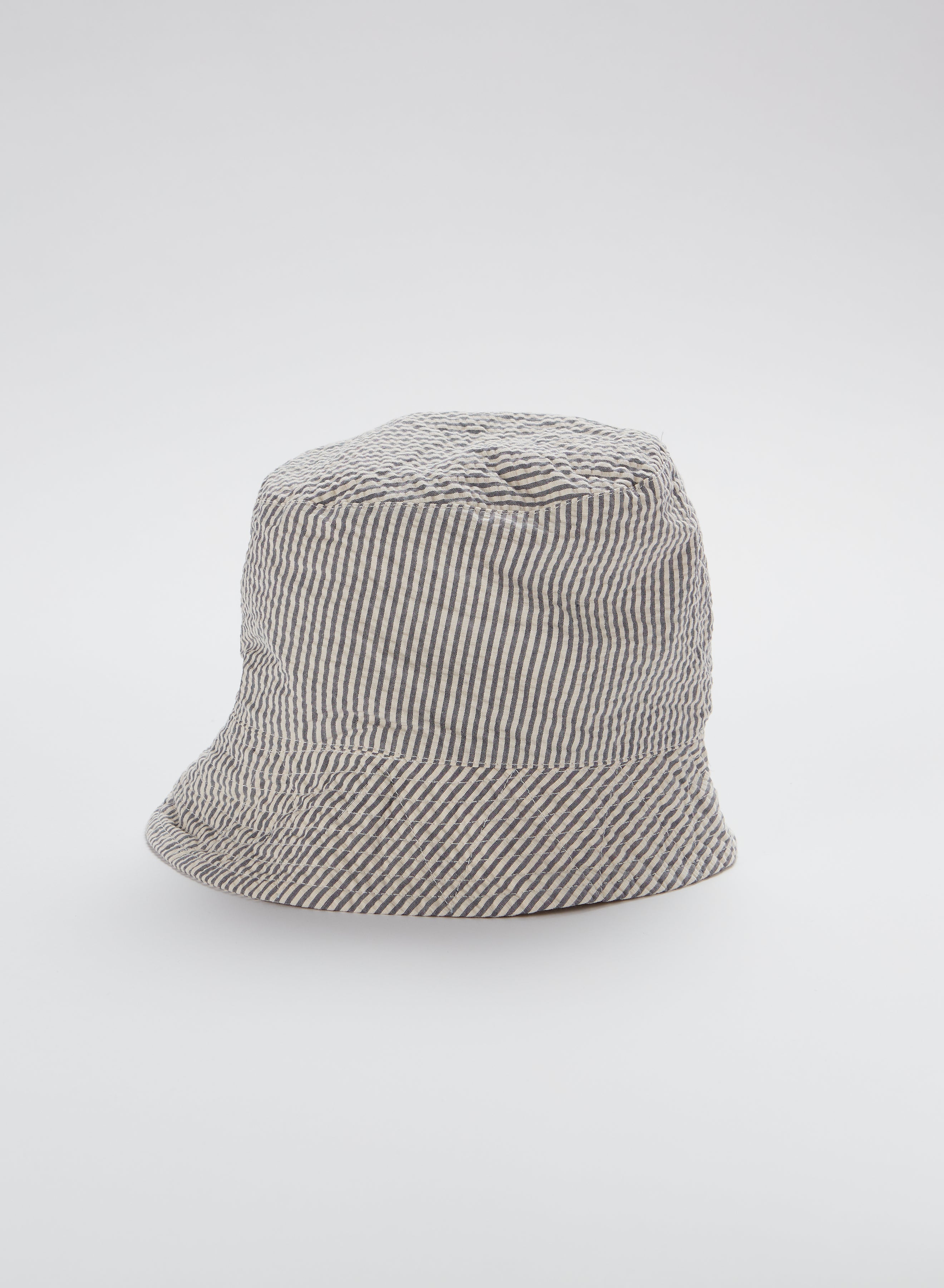 Bucket Hat - Navy / Natural Cotton Seersucker