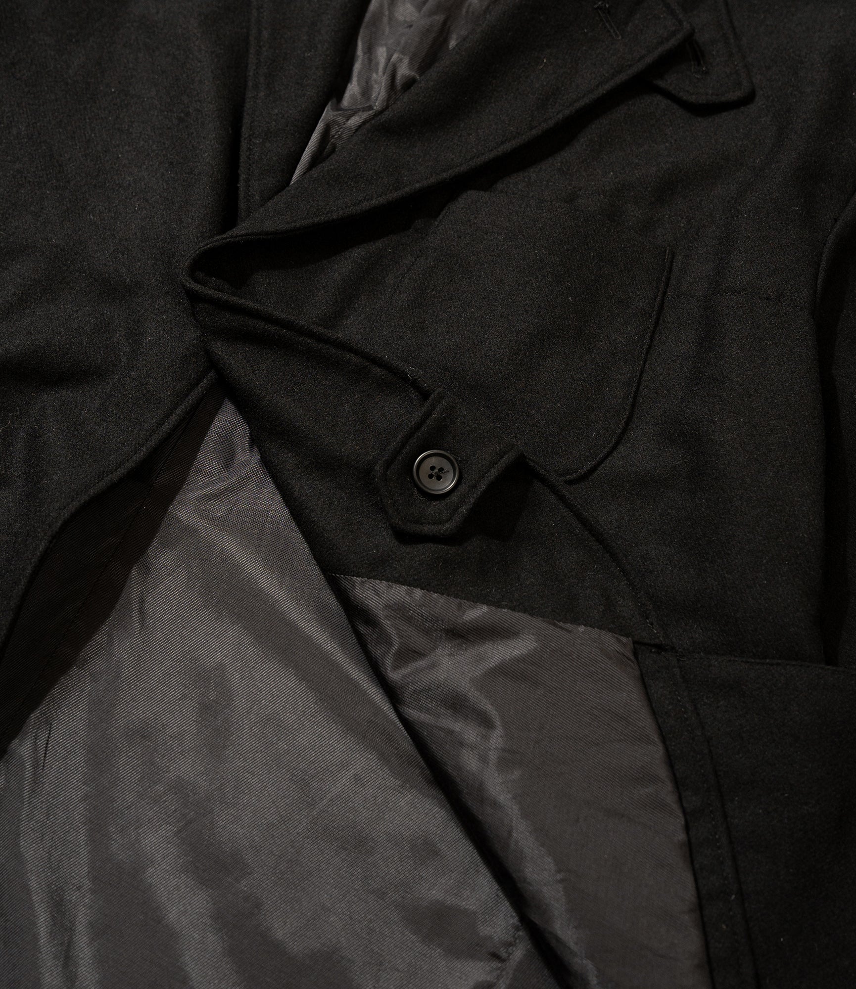 Slanted Jacket - Black Solid Poly Wool Flannel