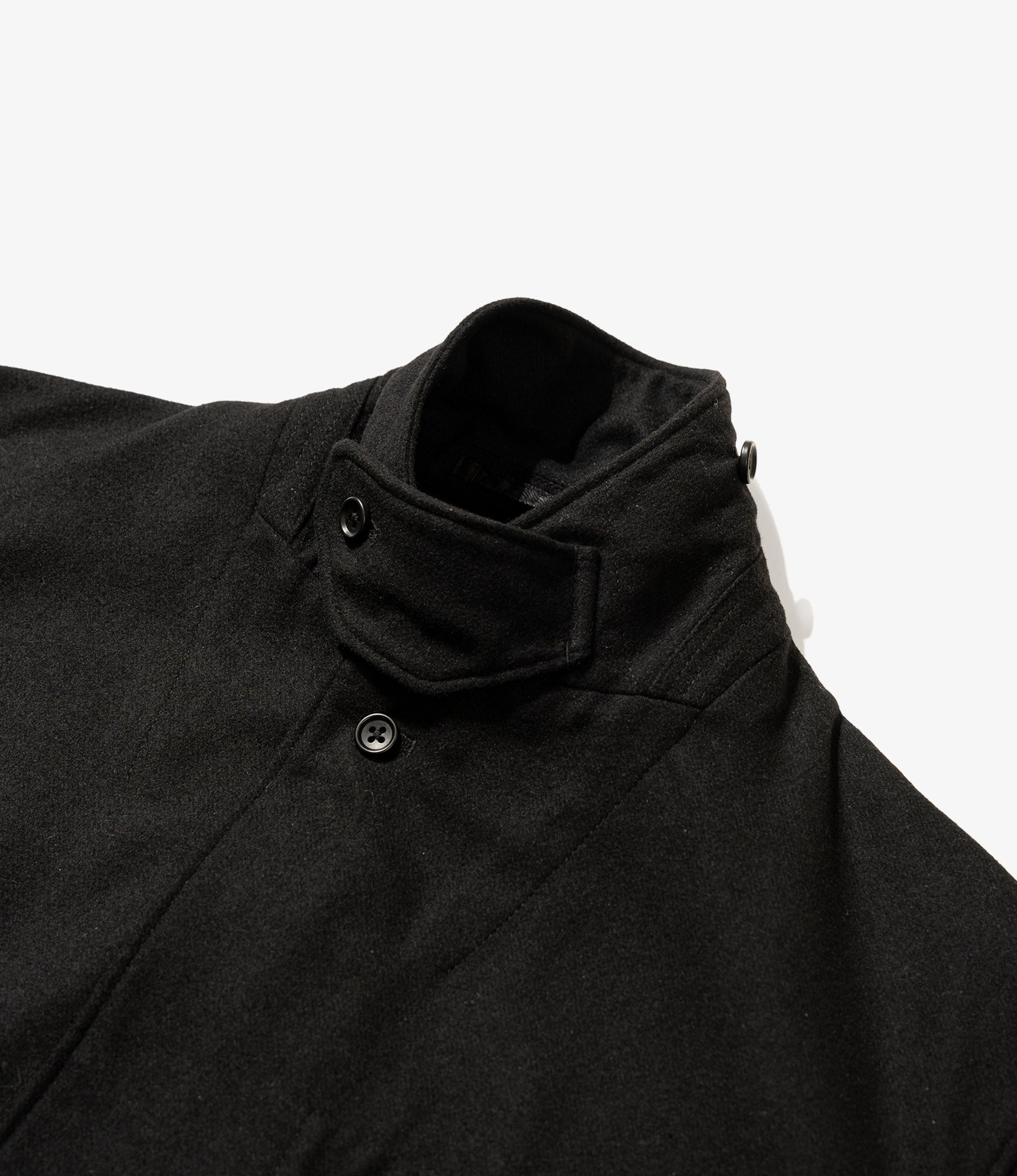 Slanted Jacket - Black Solid Poly Wool Flannel