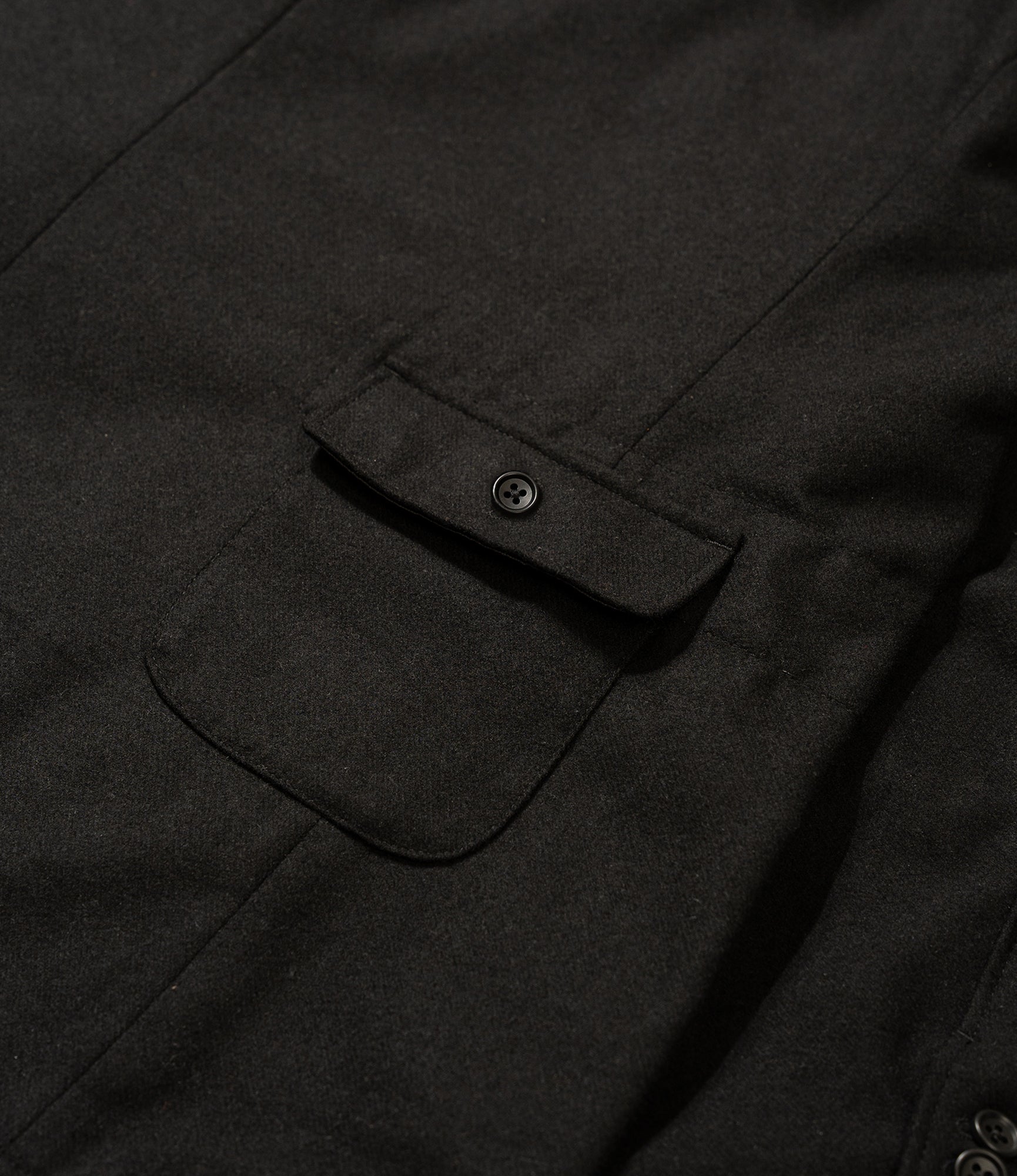 Slanted Jacket - Black Solid Poly Wool Flannel