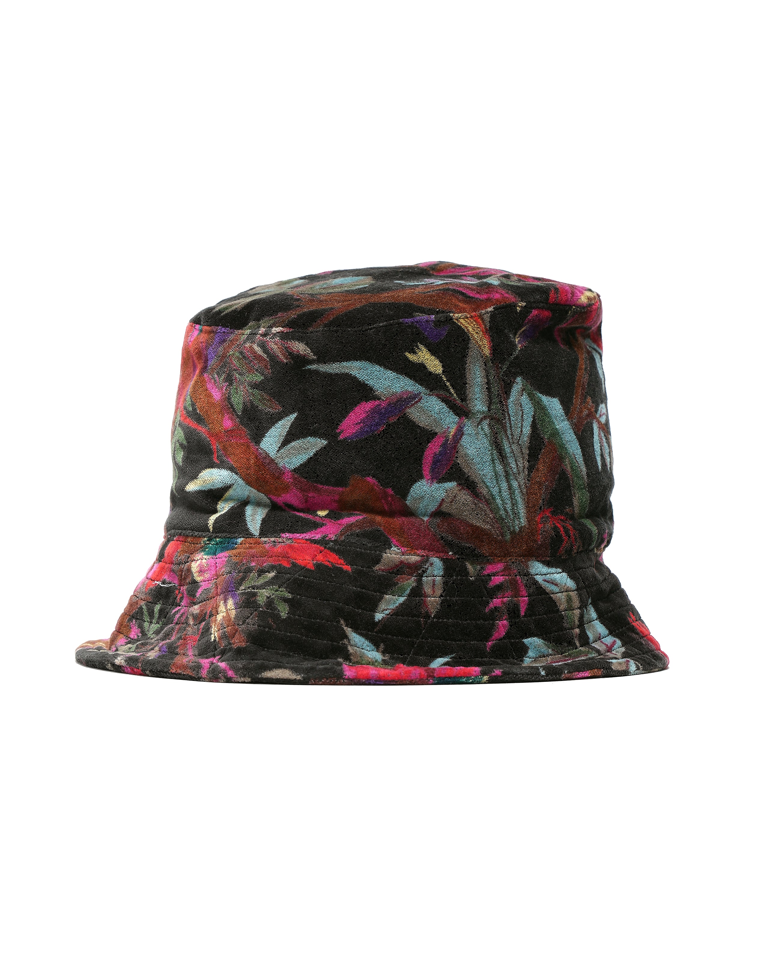 Bucket Hat - Black Cotton Bird Print Velveteen