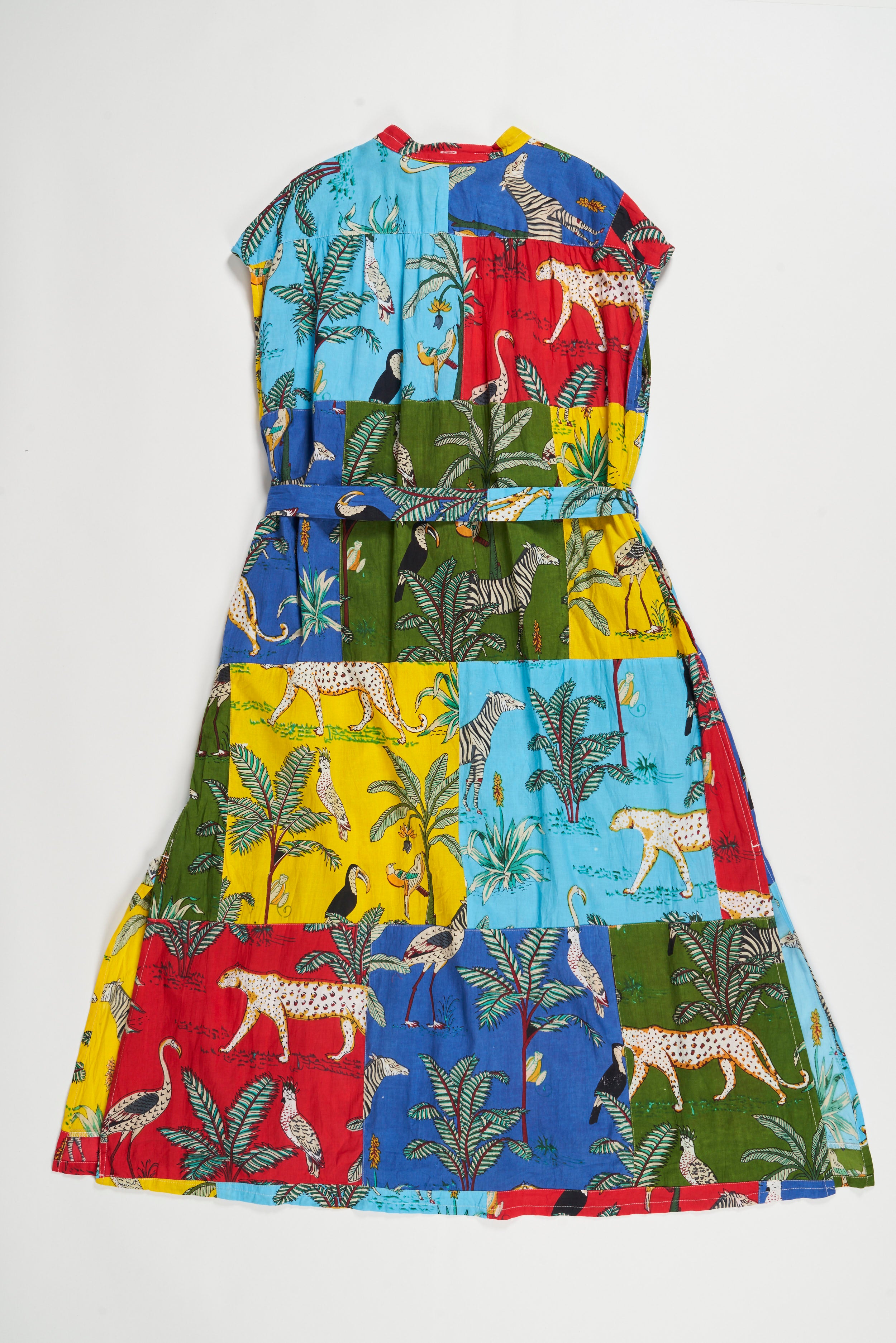Banded Collar Dress - Multi Color Animal Print Patchwork