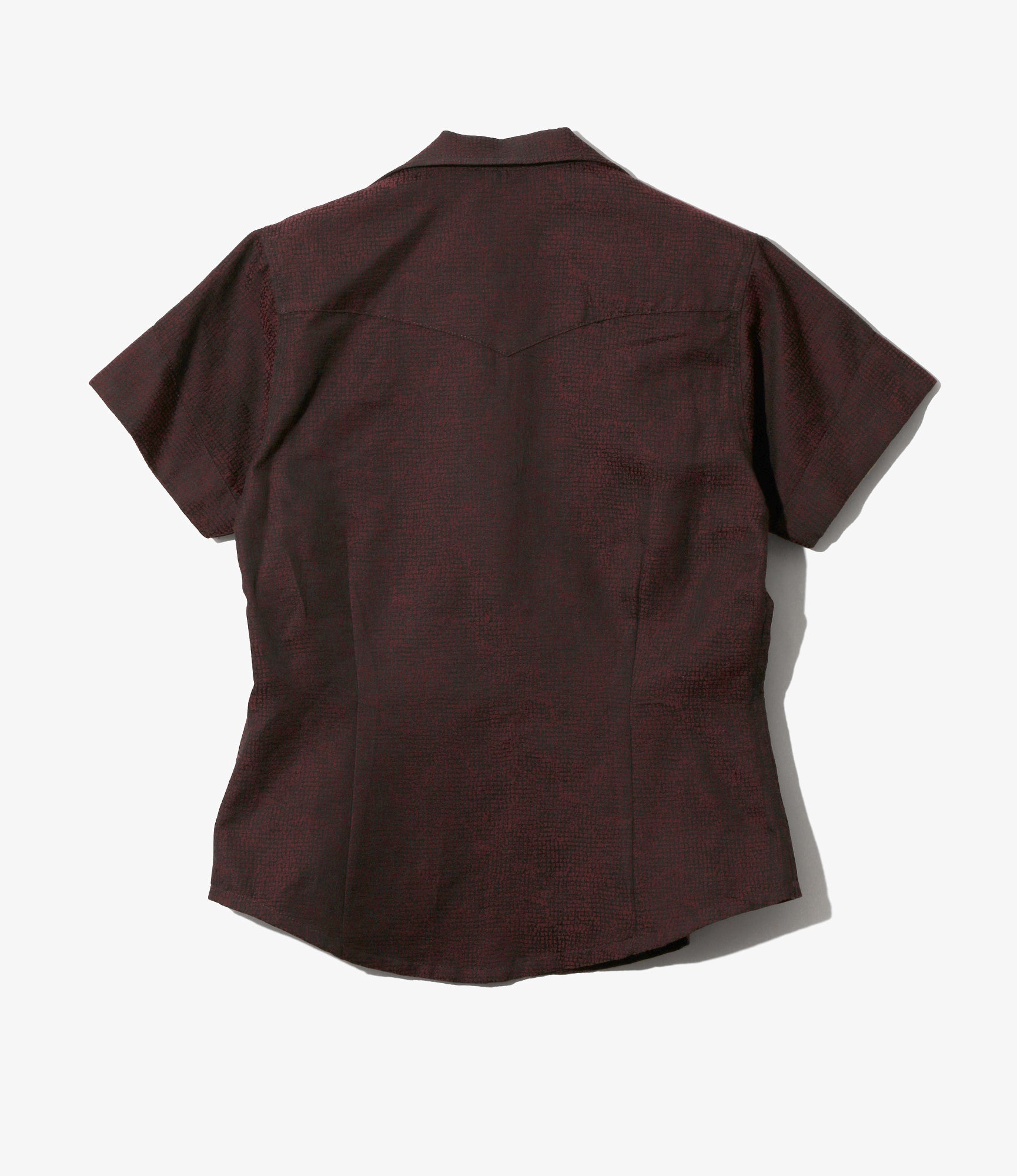 Women's S/S Western Blouse - Burgundy - Micro Shadow Plaid