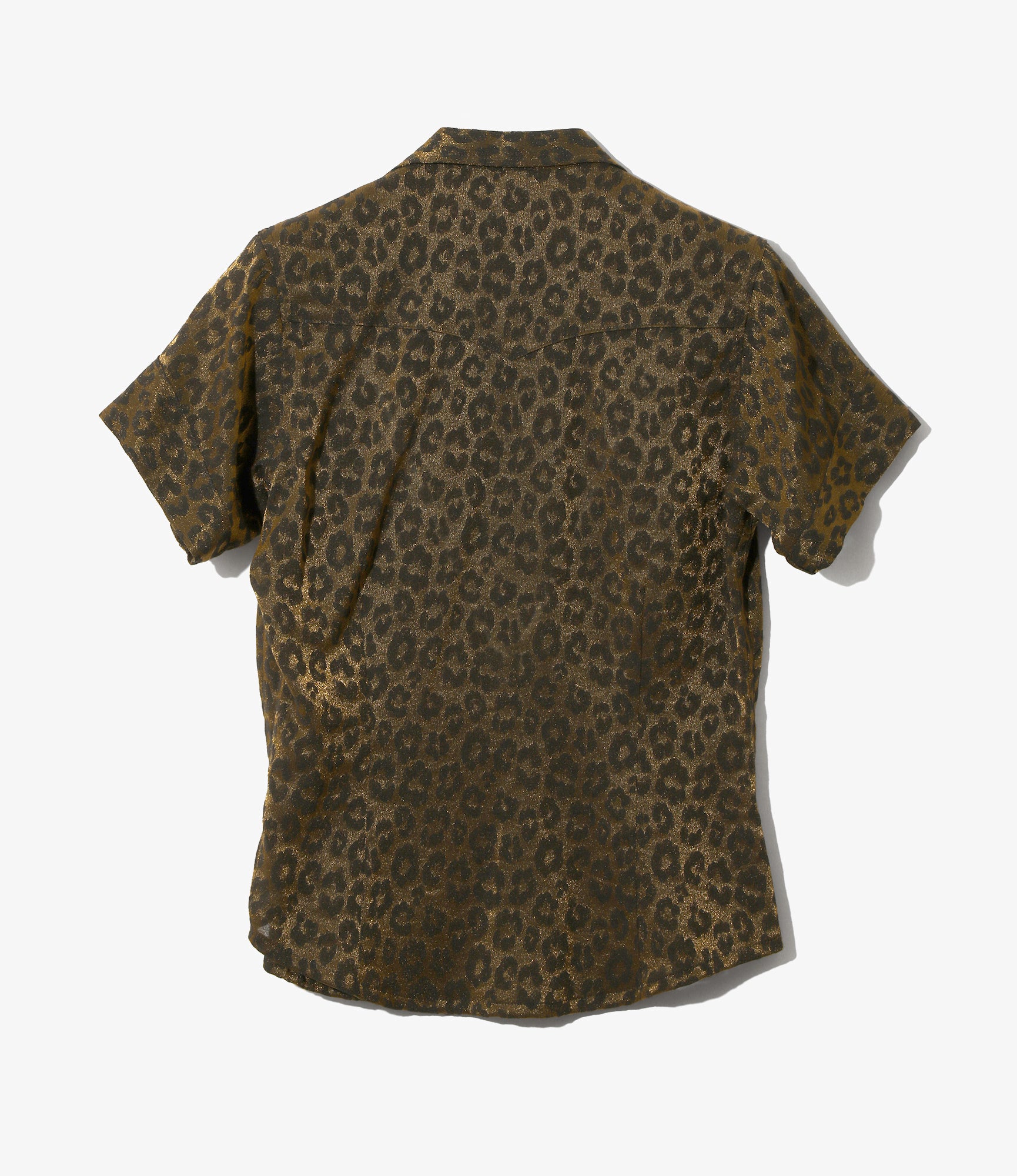 Women's S/S Western Blouse - Gold - Rayon Leopard Jacquard