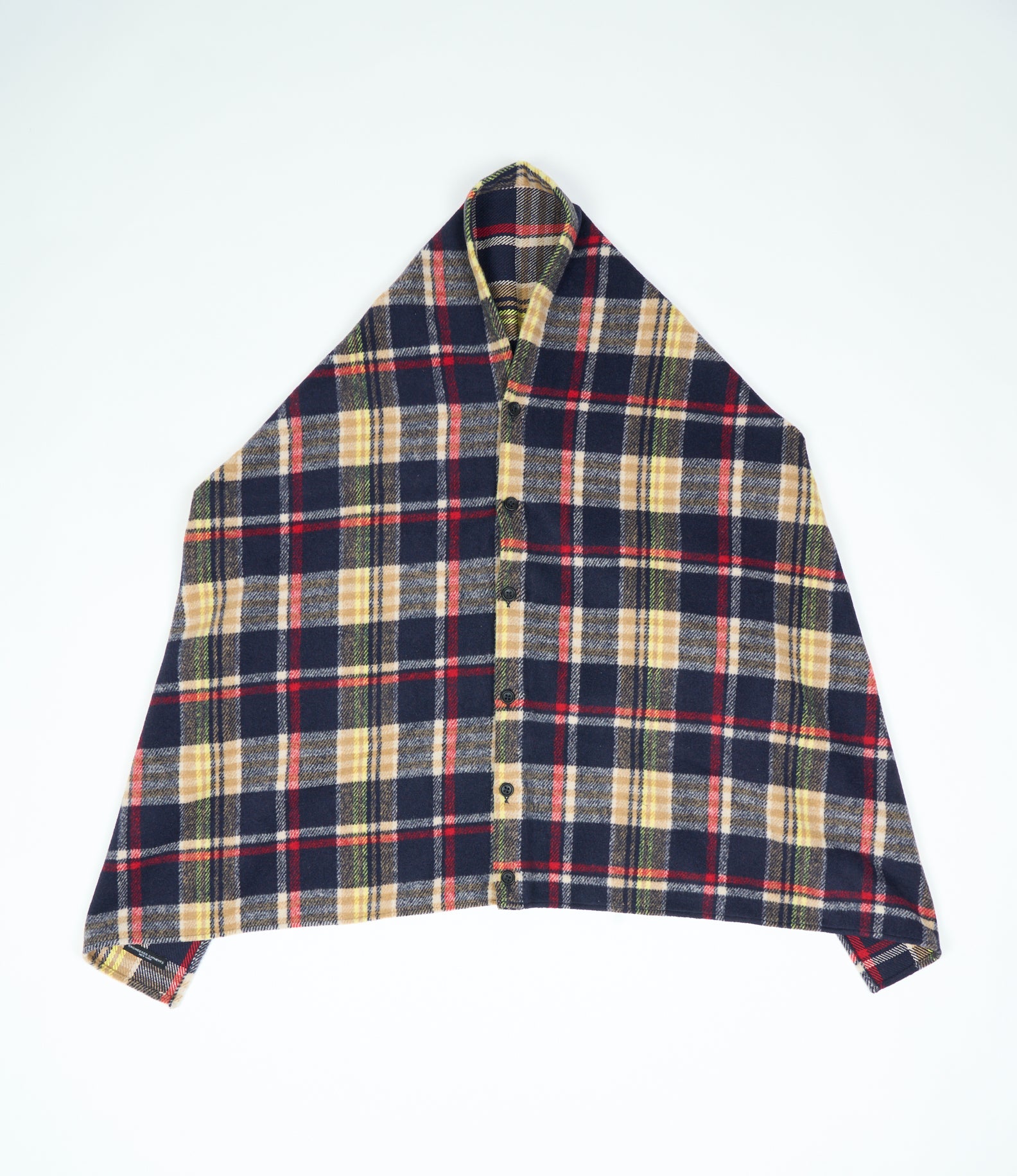 Nepenthes Special - Button Shawl - Navy / Red Polyester Heavy Plaid