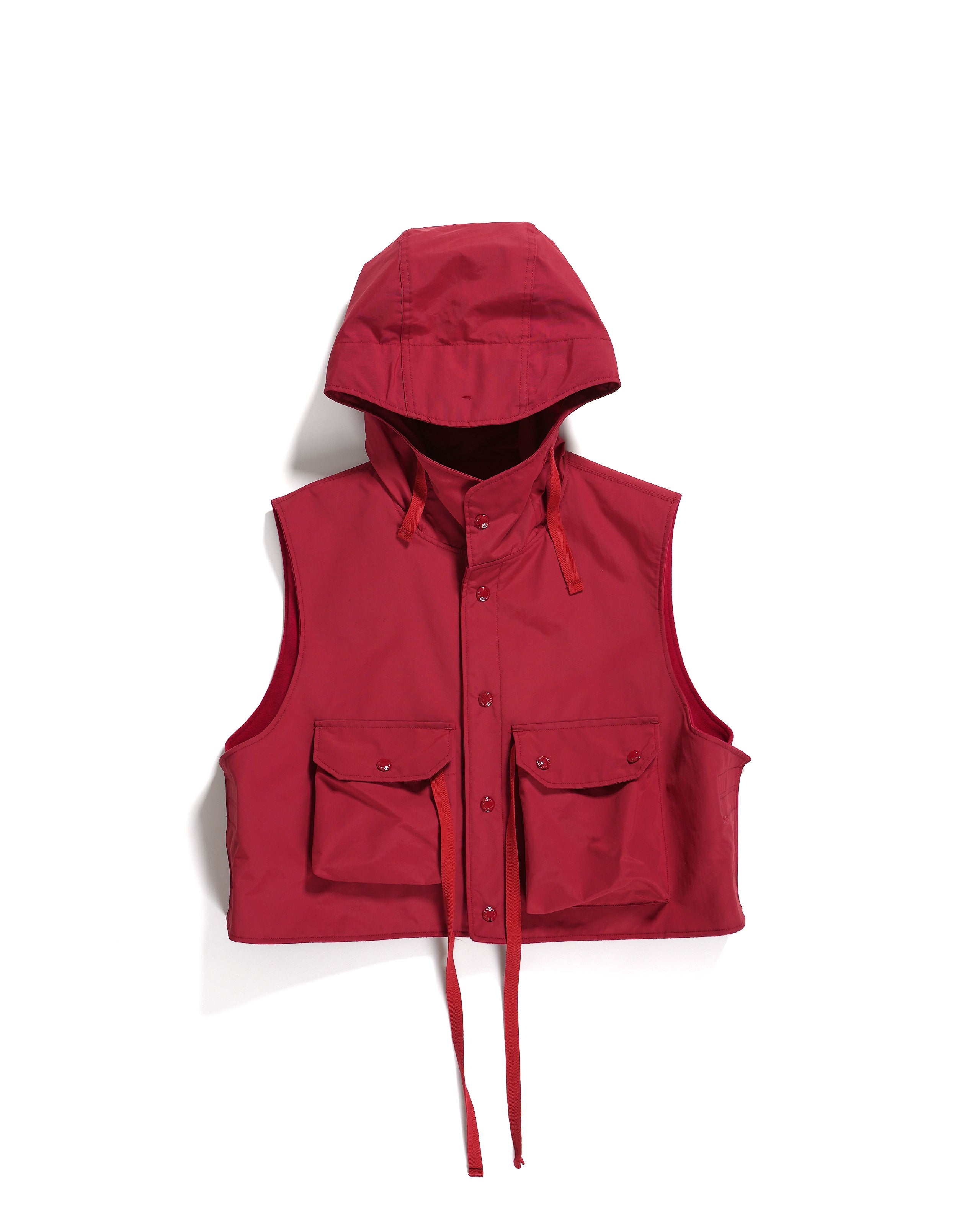 Hooded Short Vest - Red Nylon Poplin