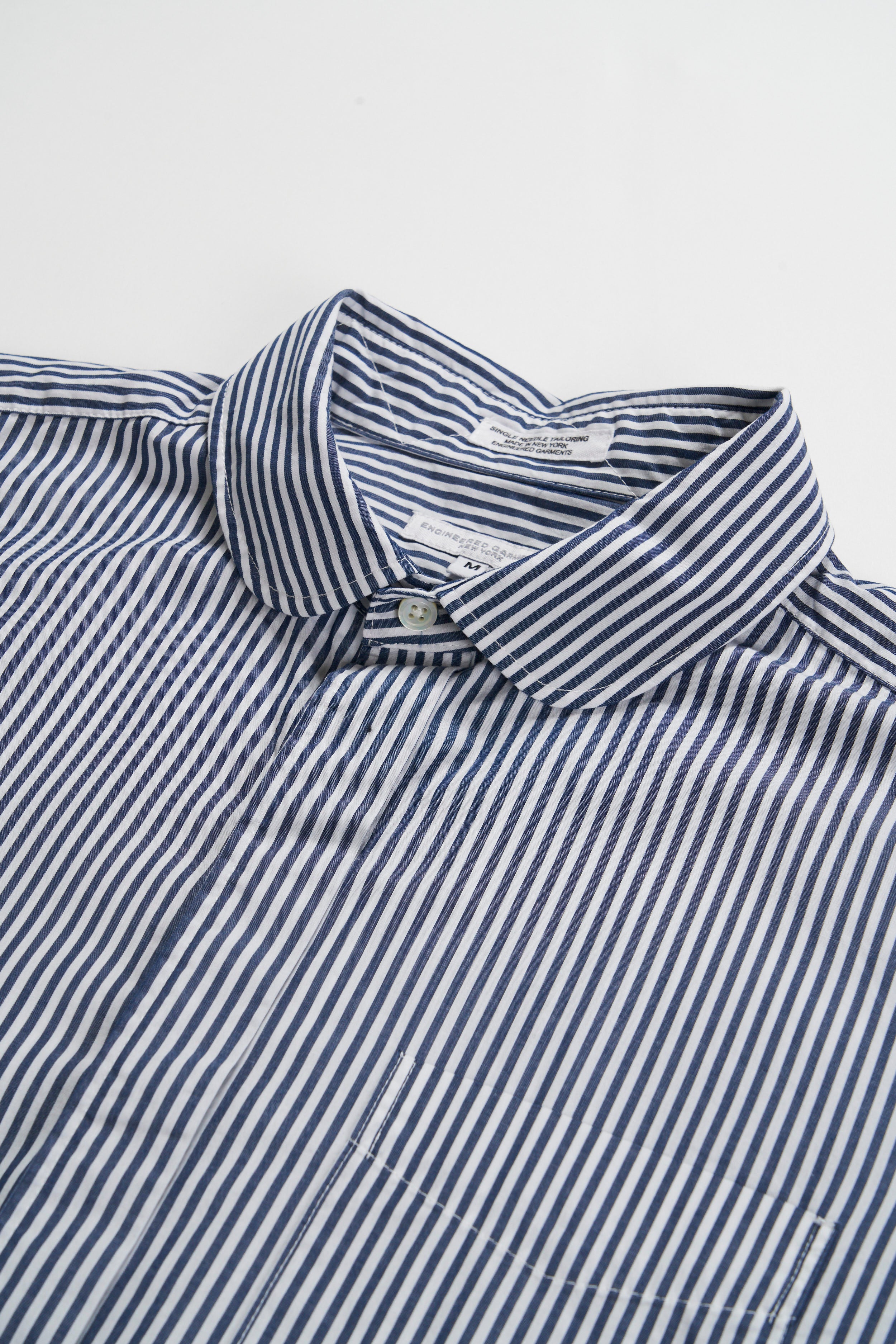 Rounded Collar Shirt - Navy Candy Stripe Broadcloth
