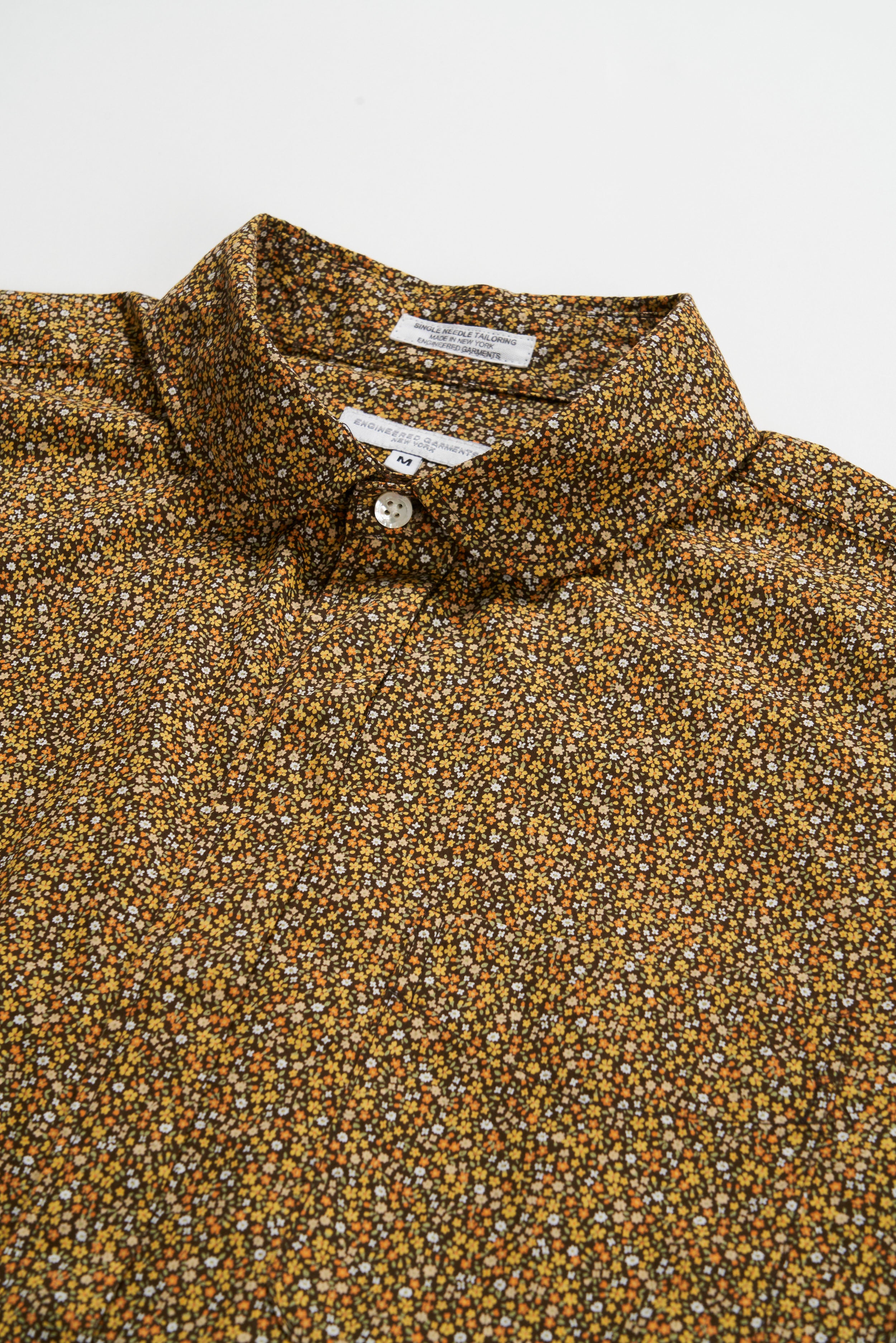 Rounded Collar Shirt - Gold Cotton Mini Floral