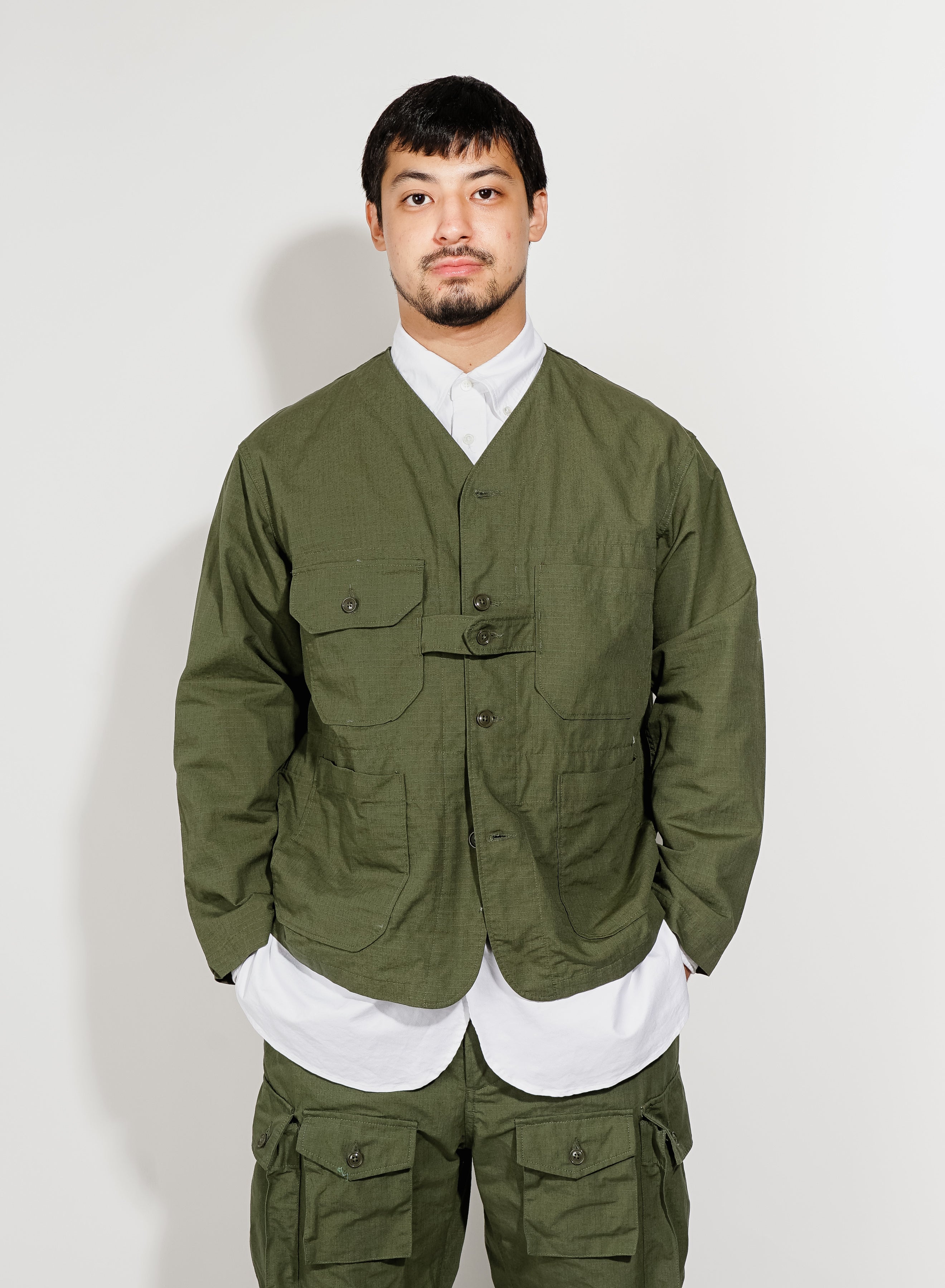 Cardigan Jacket - Olive Cotton Ripstop